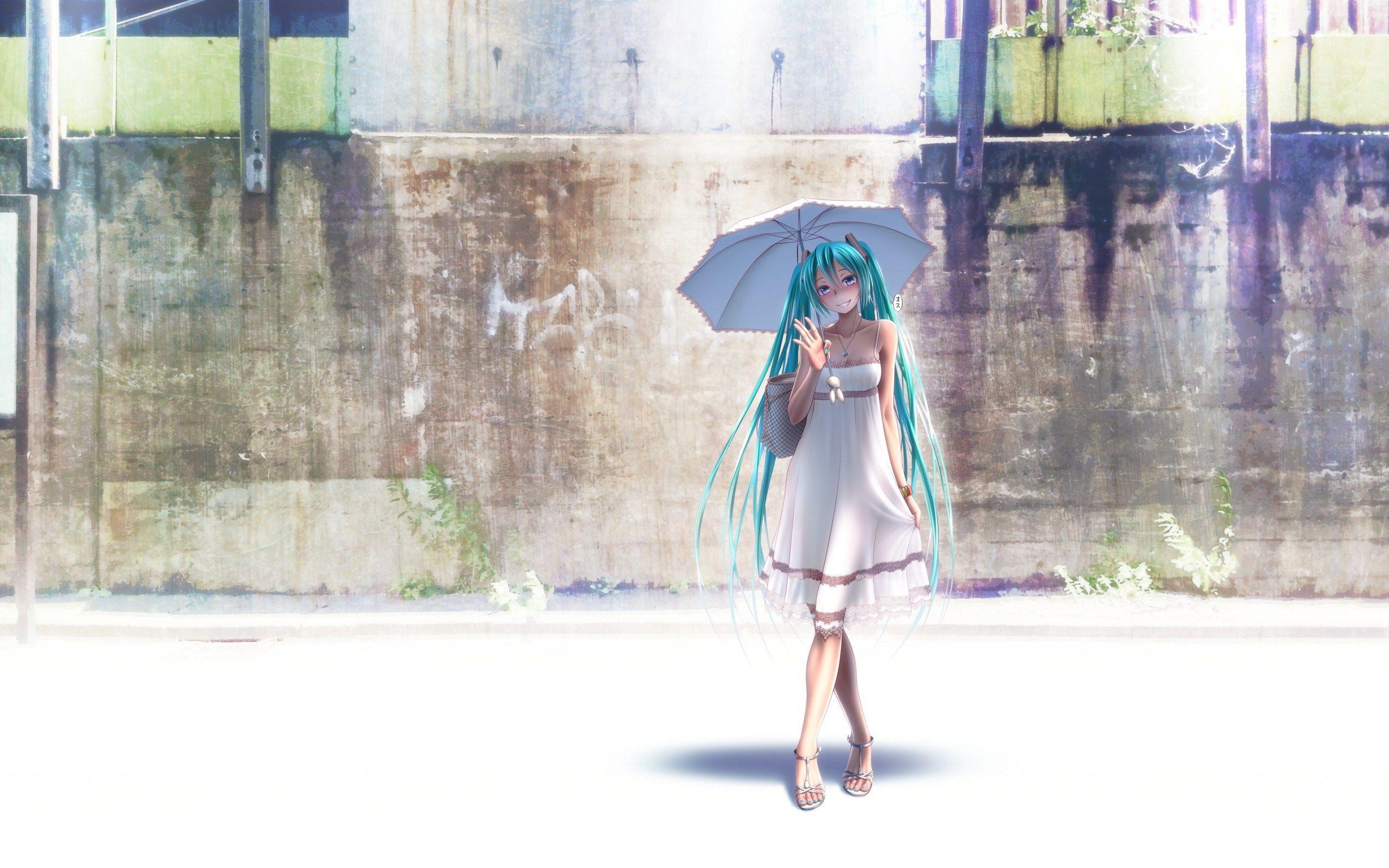 2560x1600 Art Hatsune Miku Vocaloid Girl Street Umbrella Anime