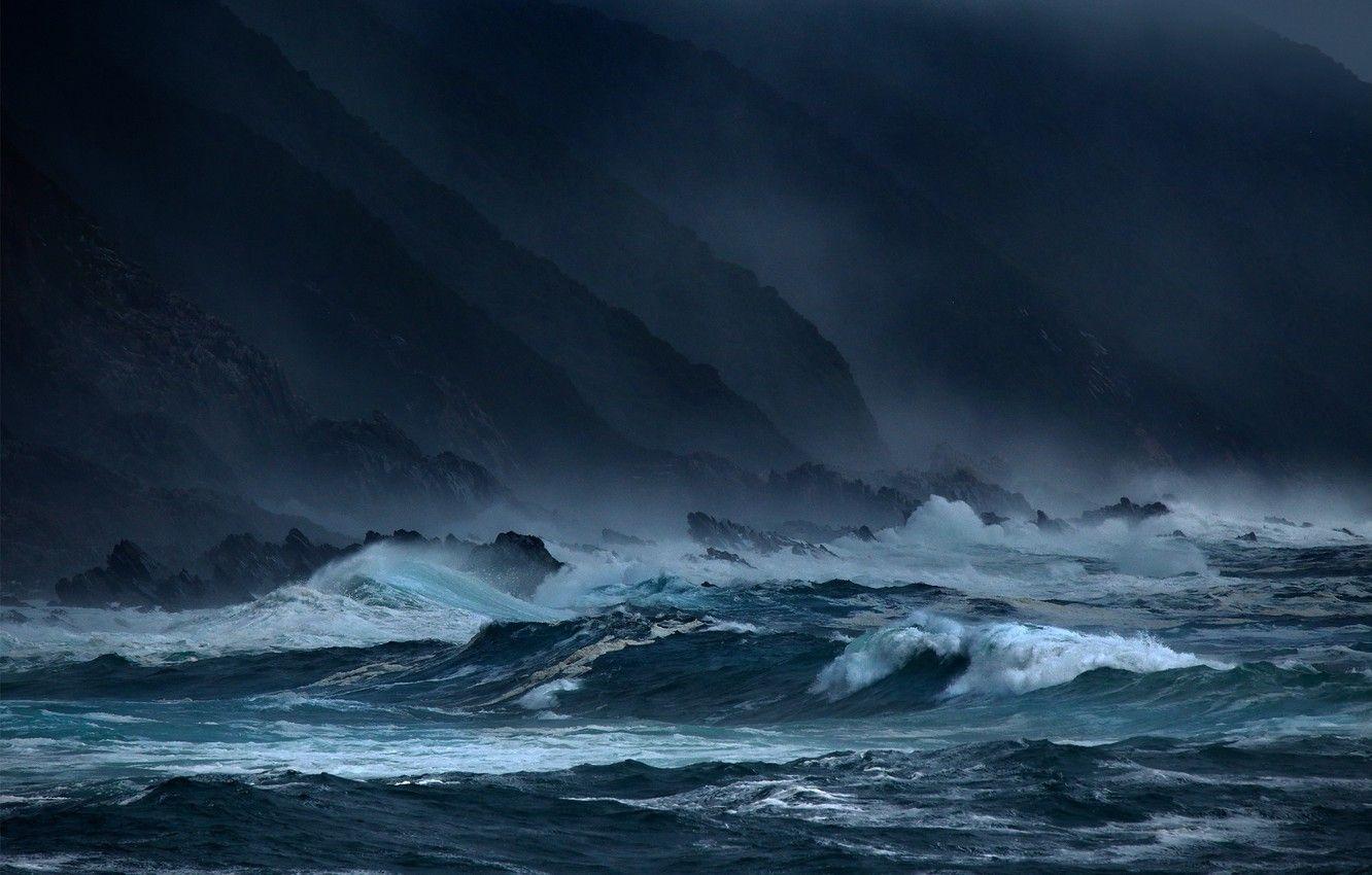 1332x850 Wallpaper sea, wave, storm, rocks, the evening, dark, waves, storm