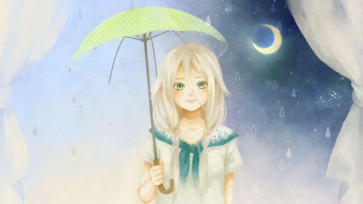 1245x700 Women Vocaloid long hair braids umbrellas white hair wallpaper