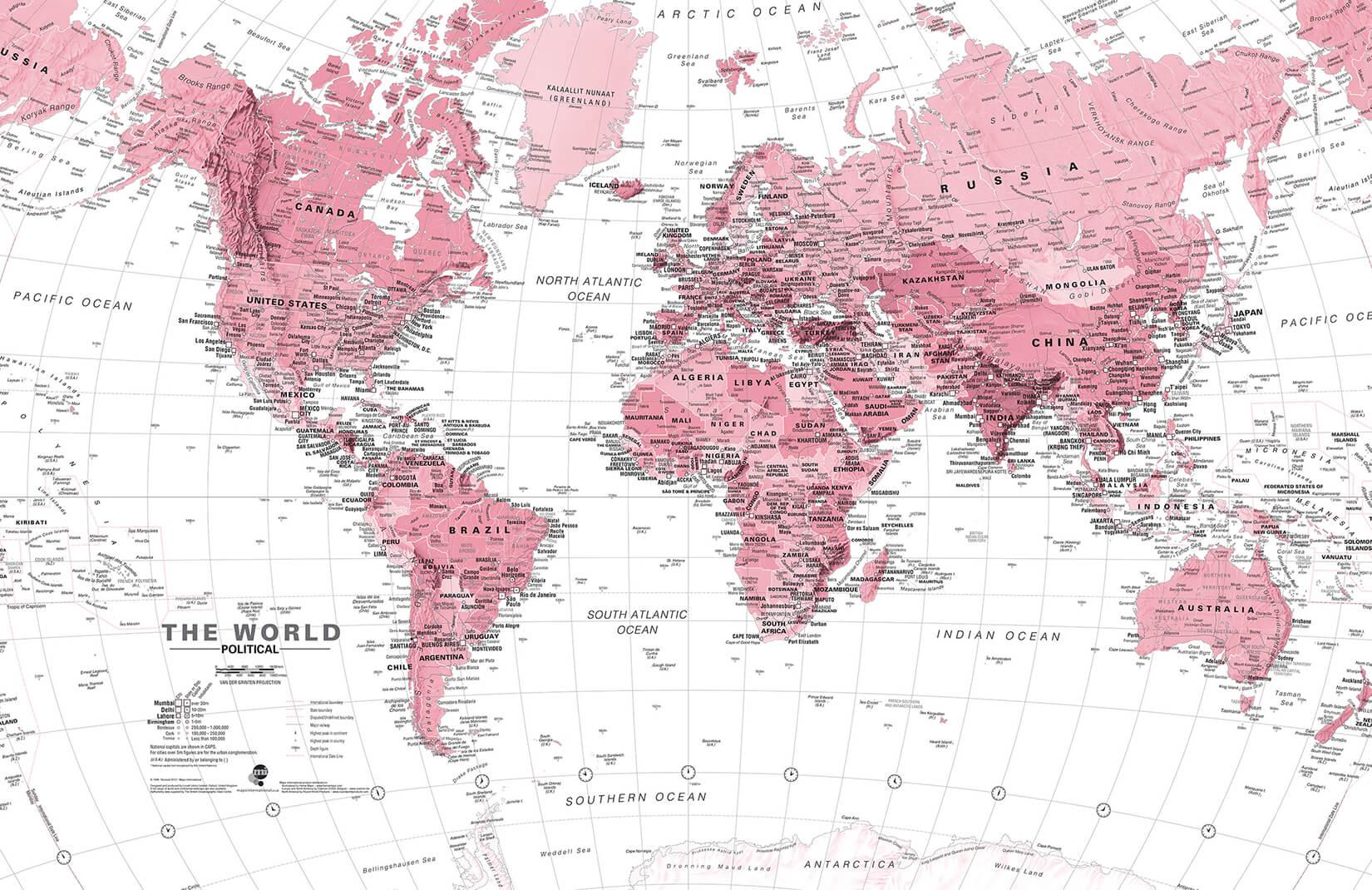 1650x1070 Pink and White World Map Wallpaper Mural