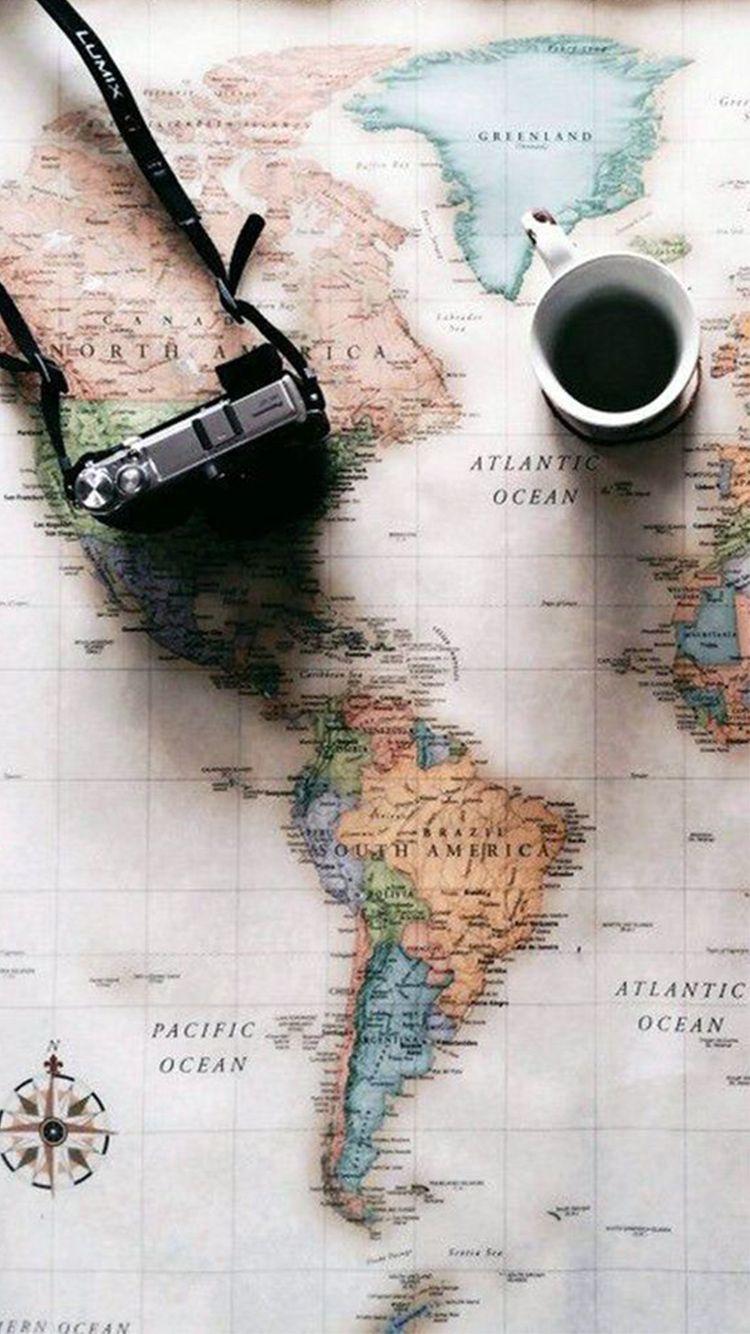 750x1334 World Map Travel Plans Camera Coffee iPhone 6 Wallpaper HD