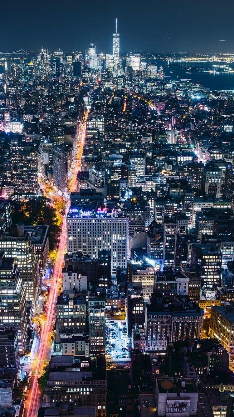 750x1334 Download 750x1334 New York, Night, Buildings, Light, Top View, Sky