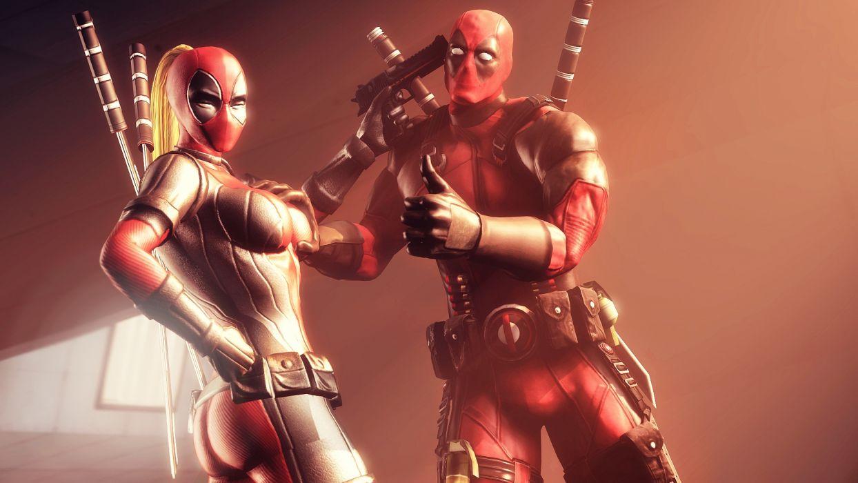 1244x700 Heroes comics Deadpool hero Pistols Lady Deadpool Swords Fantasy