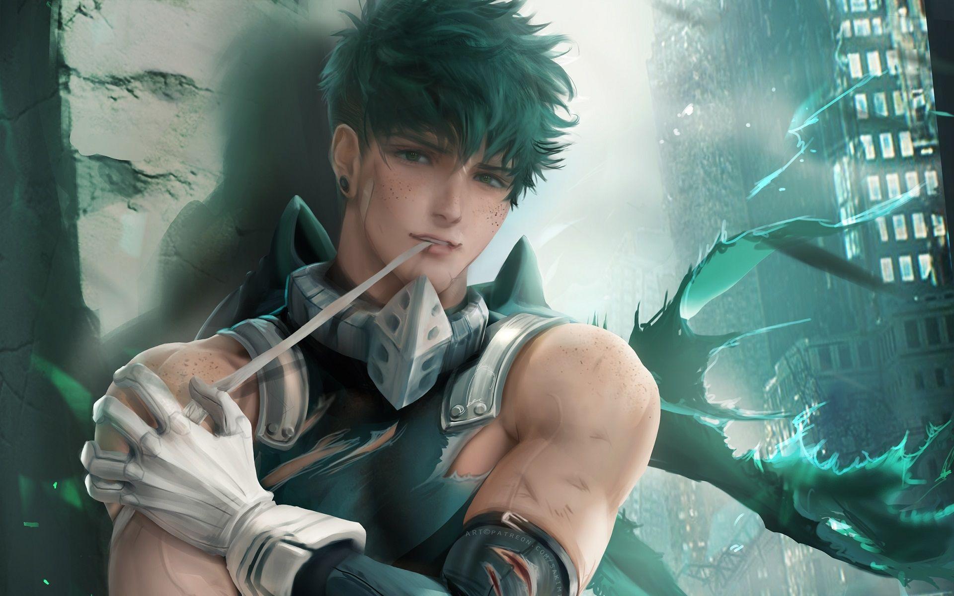 1920x1200 Download wallpaper Midoriya Izuku, 3D art, street, My Hero