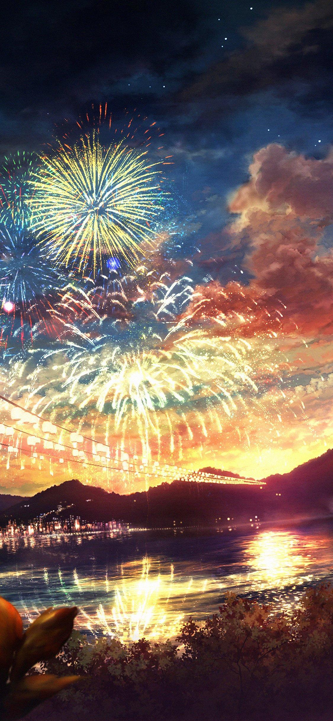 1125x2436 Fireworks Anime Wallpaper