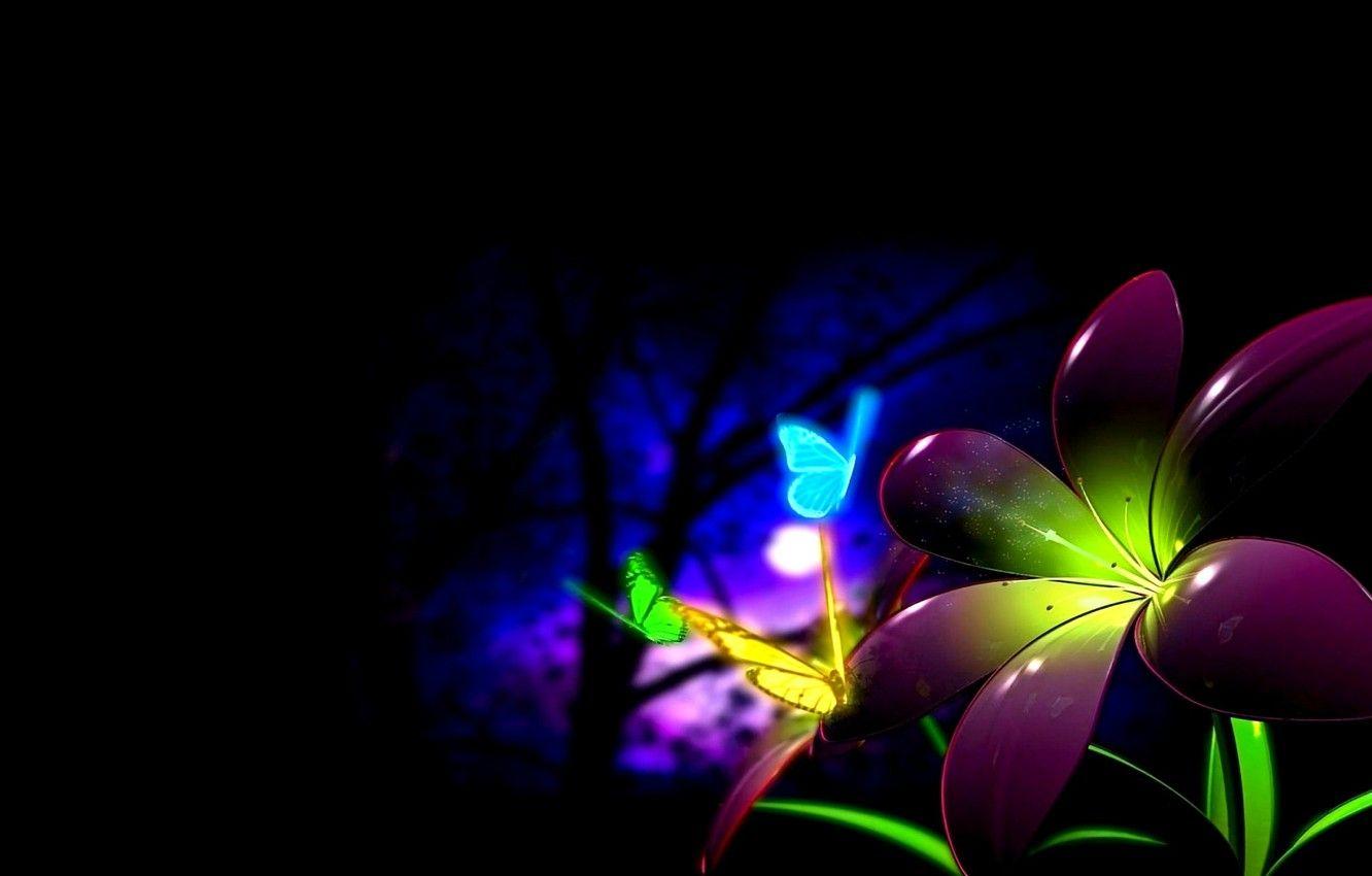 1332x850 Wallpaper NIGHT, The MOON, black.BACKGROUND, COLORFUL, FLOWER