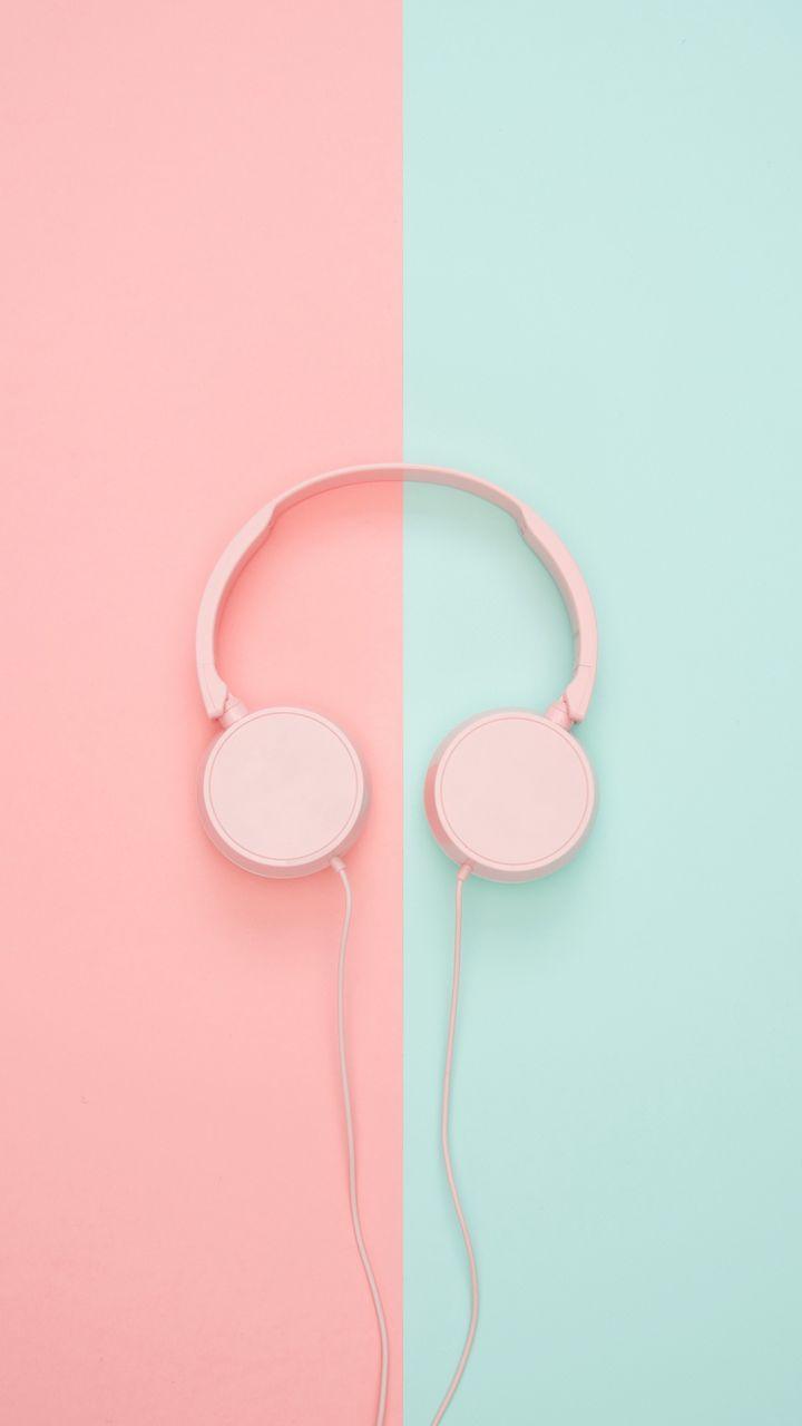 720x1280 Download wallpaper 720x1280 headphones, minimalism, pink, pastel