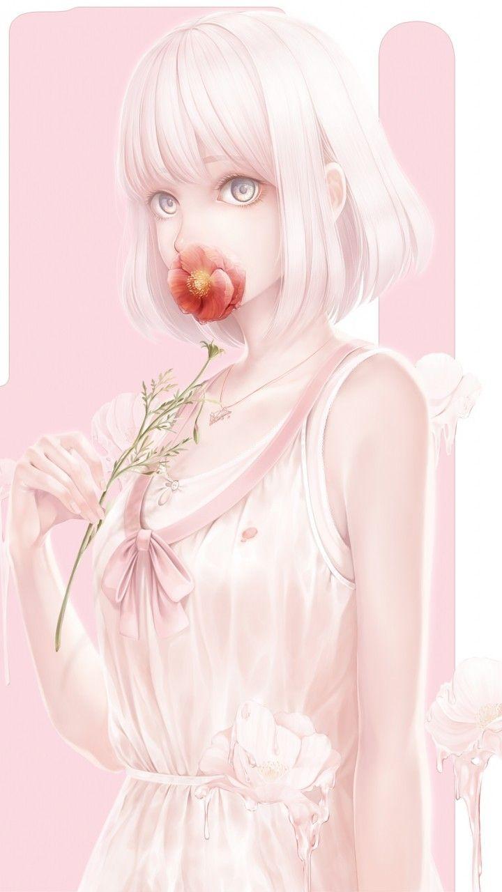 720x1280 Download 720x1280 Anime Girl, Pastel Colors, Flower, Short Hair