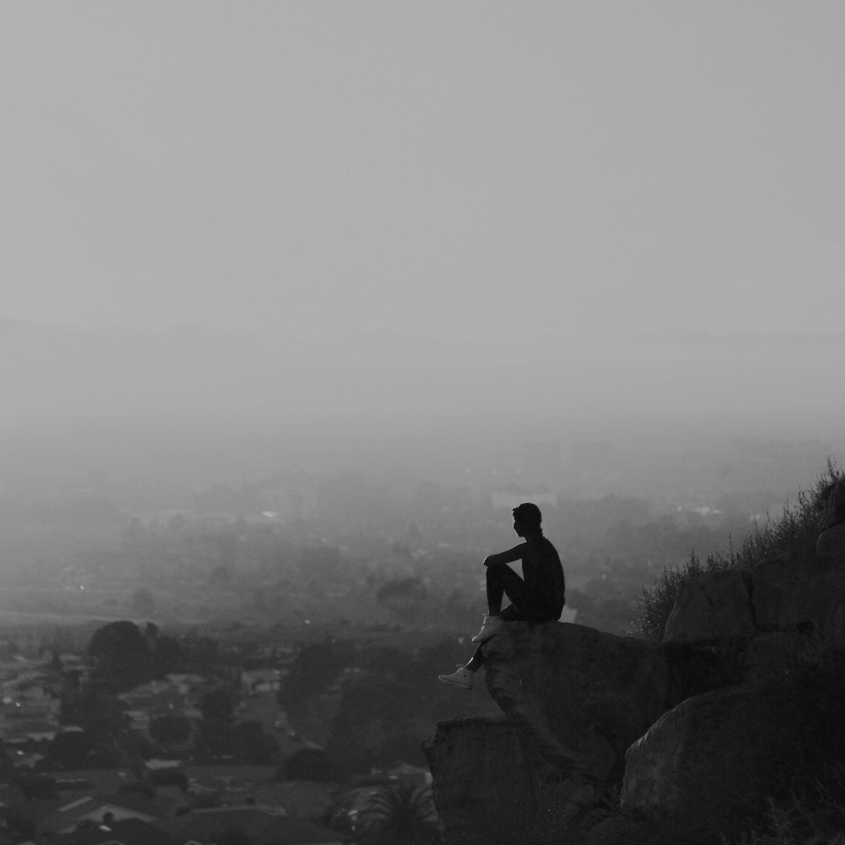 2732x2732 Morning Mountain Dark Girl Alone After Running