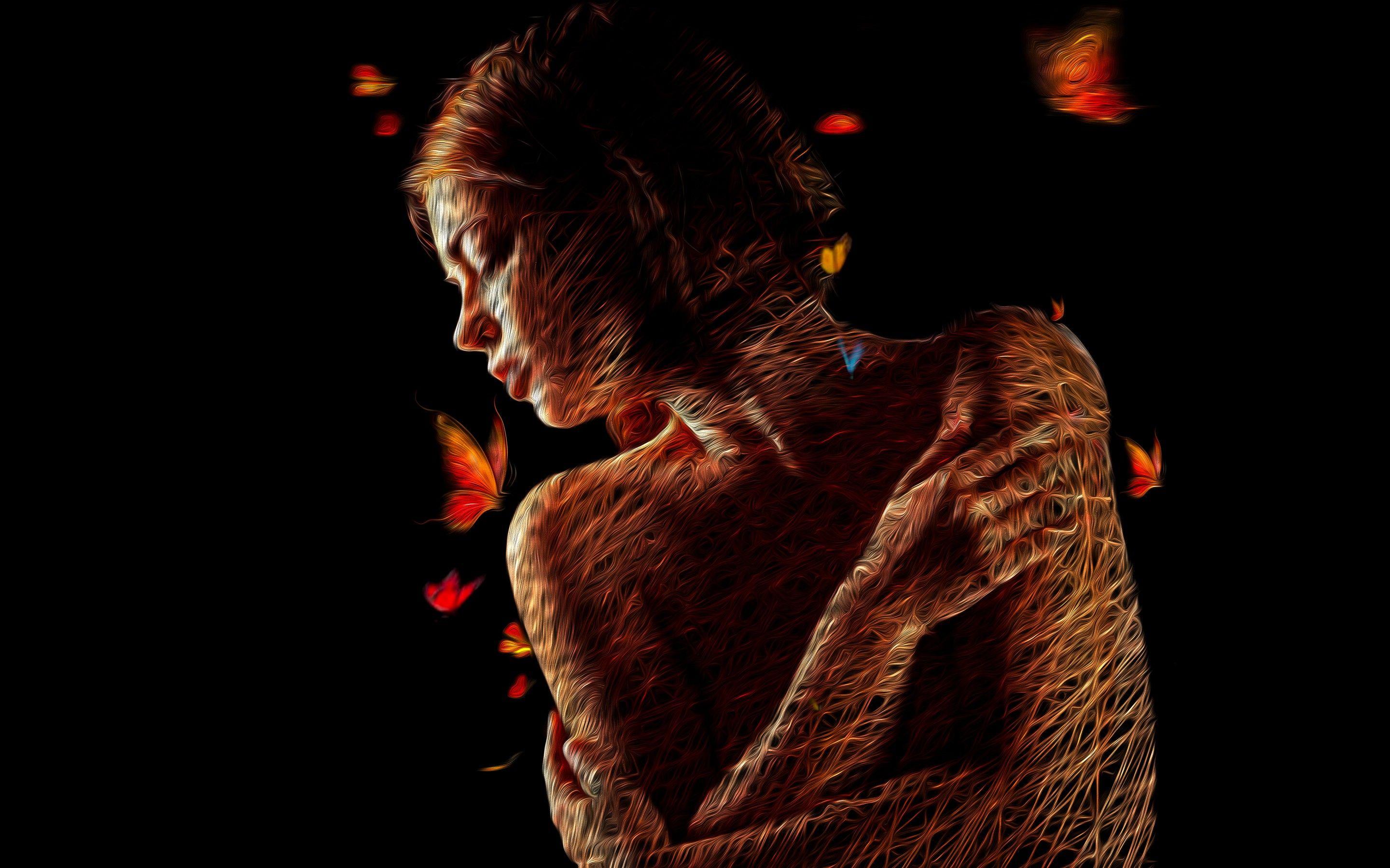 2880x1800 Wallpaper Girl, Alone, Dark, CGI, HD, 5K, Black Dark