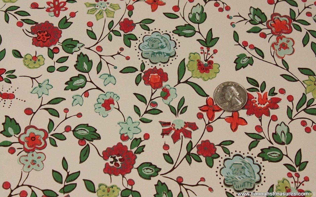 1280x800 1940's Vintage Wallpaper Blue Green And Red By HannahsTreasures