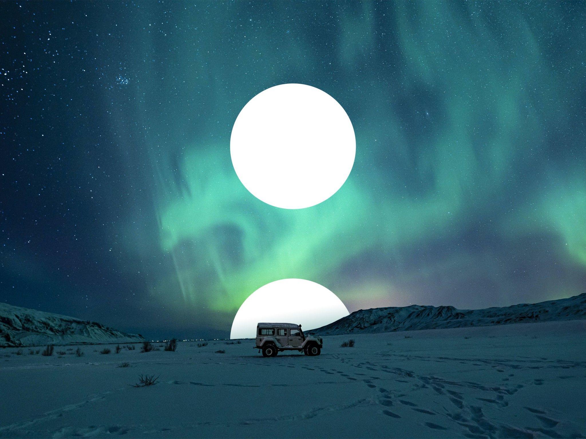 2048x1536 Moon 4K Wallpaper, Northern Lights, Aurora sky, Polar Regions