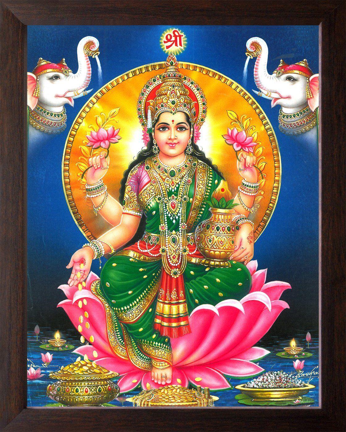 1120x1401 Art n Store Maa Laxmi Showering Money with Pair of Elephant, High