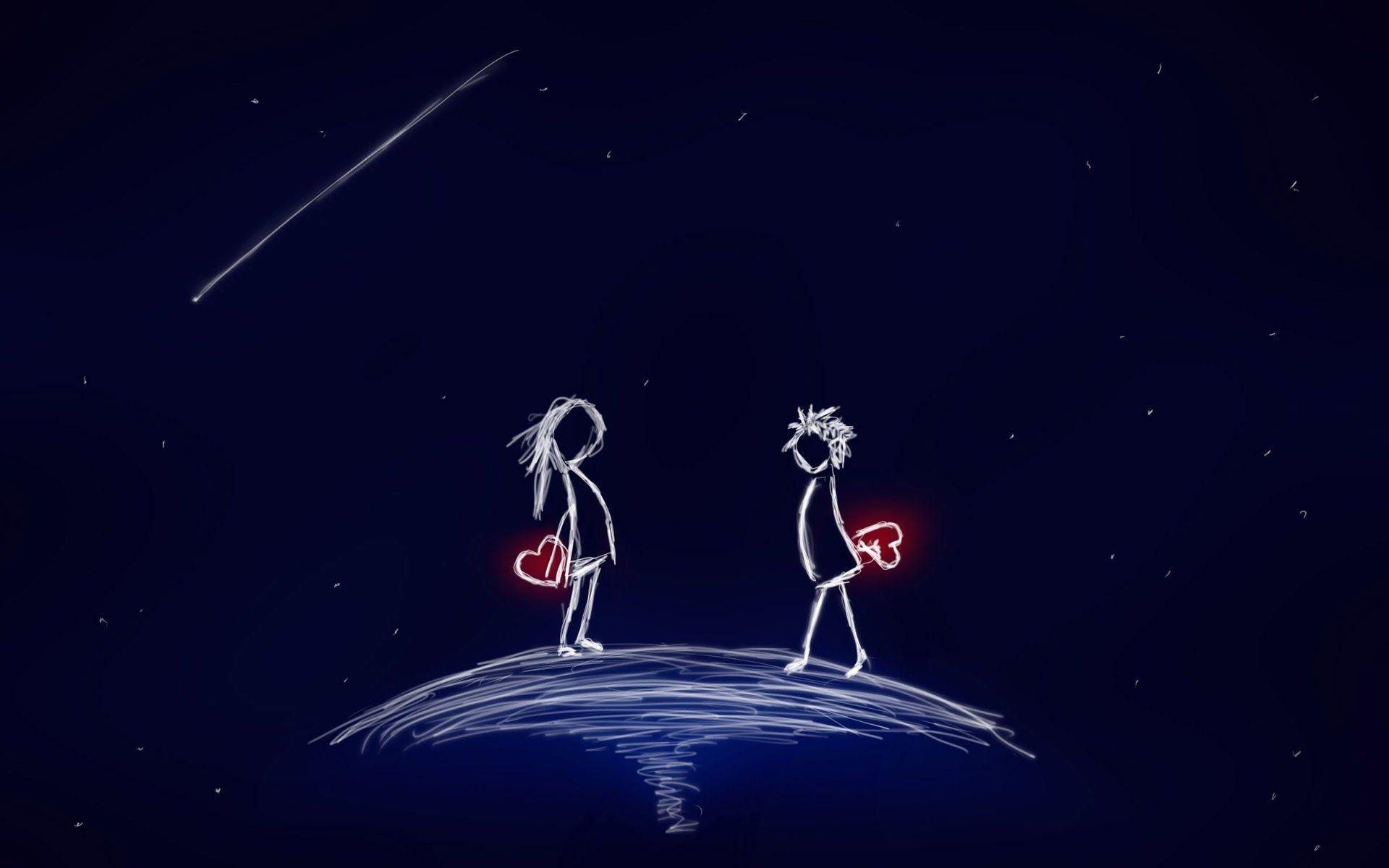 1920x1200 Non Mainstream Love Aesthetic Cartoon Wallpaper Under The Stars