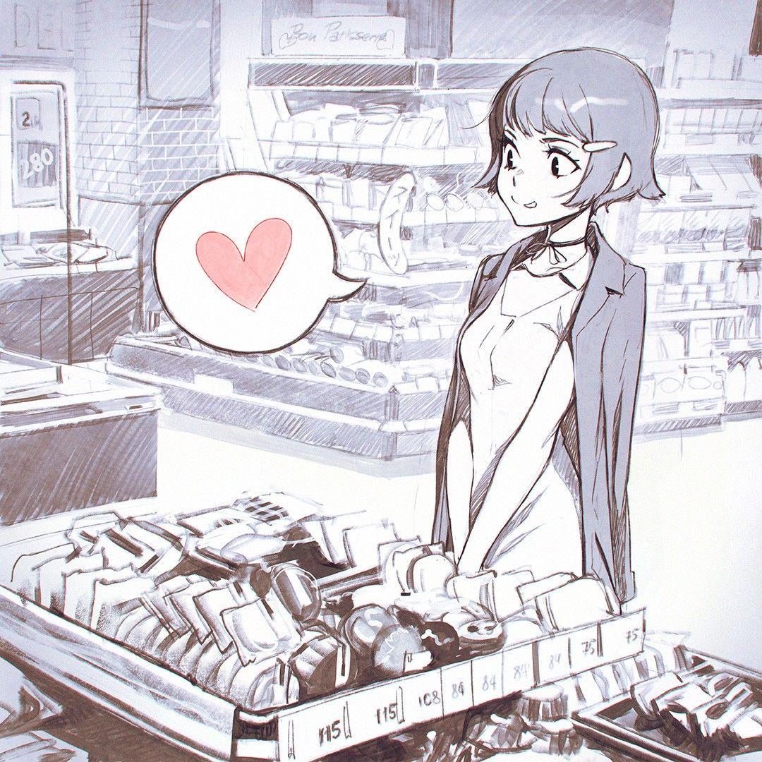 1080x1080 #heart, #stores, #Ilya Kuvshinov, #anime girls, #food