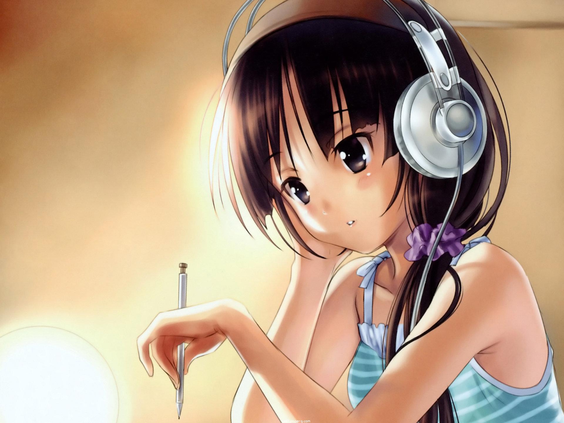 anime girl listening to music live wallpaper