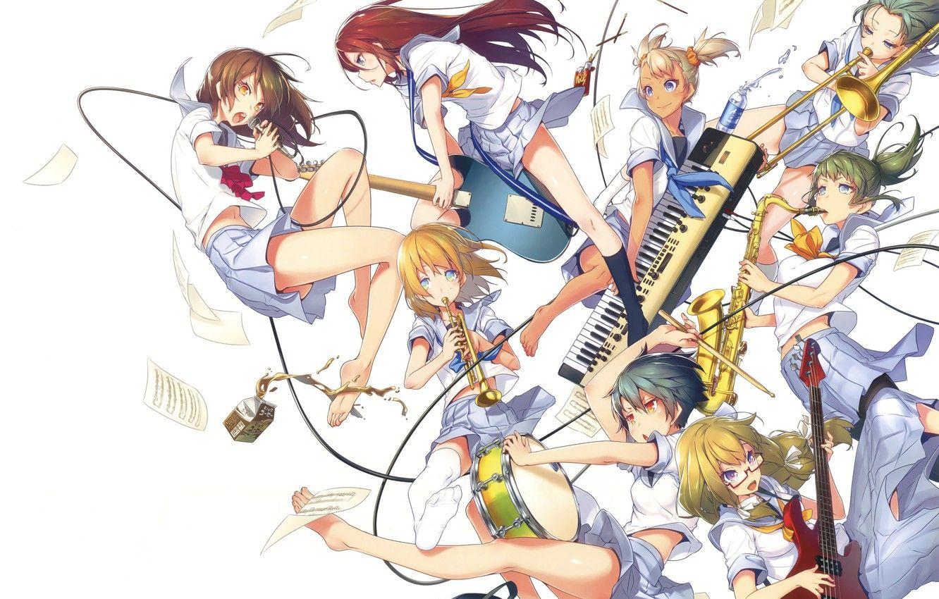 1332x850 Wallpaper Girl, Girls, Music, Anime, Musical instruments image