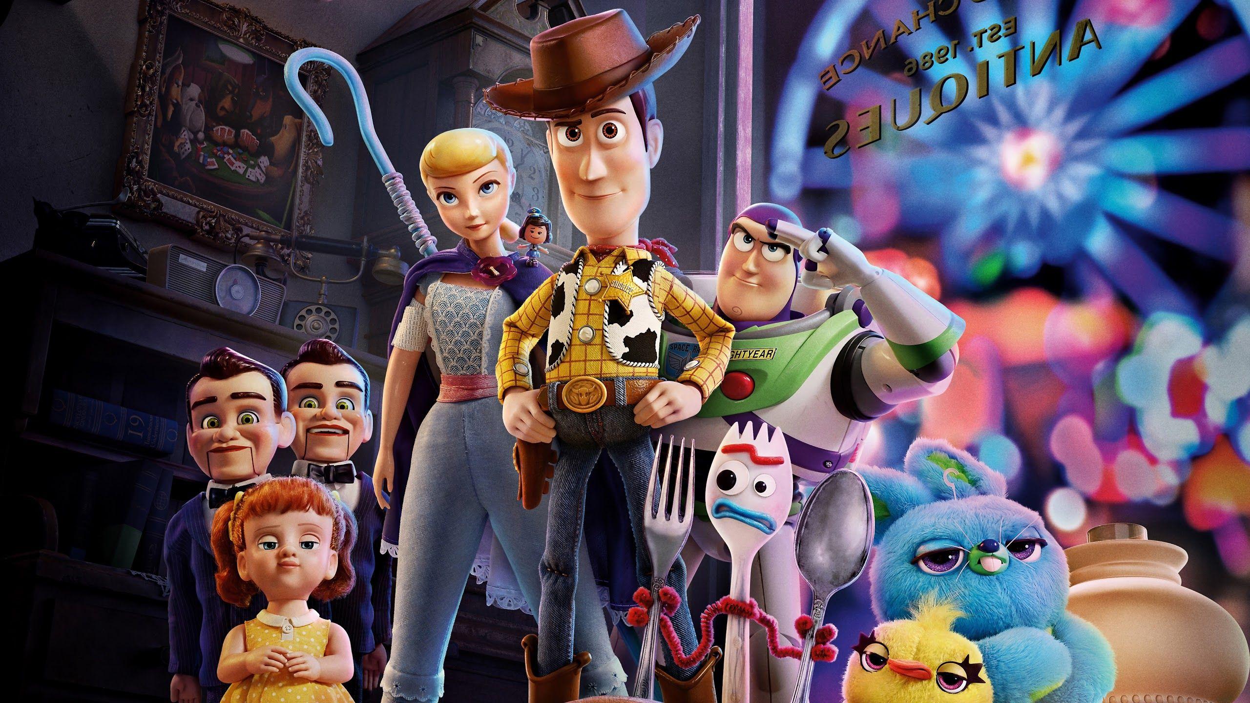 2560x1440 Toy Story 4 Characters Woody Buzz Lightyear Bo Peep 4K Wallpaper