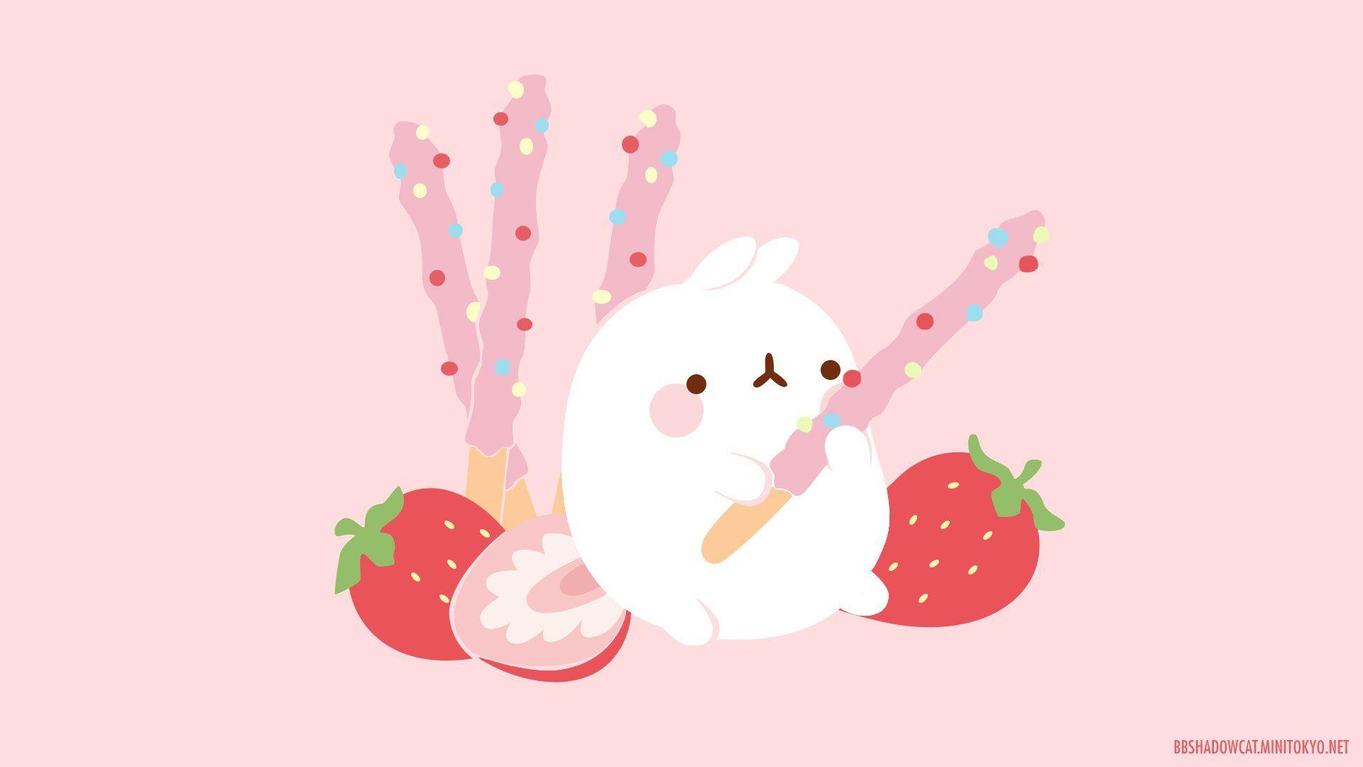 1920x1080 Charming Molang Anime HD: Sweet Strawberry Delight Wallpaperx1080