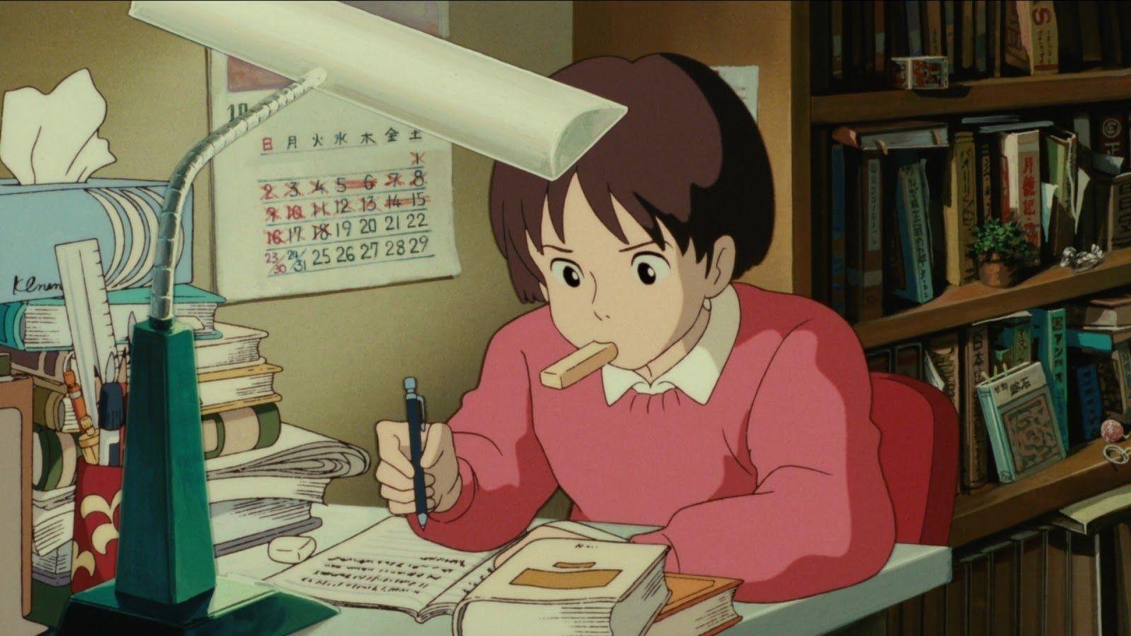 A cute tiny anime girl is studying on Craiyon
