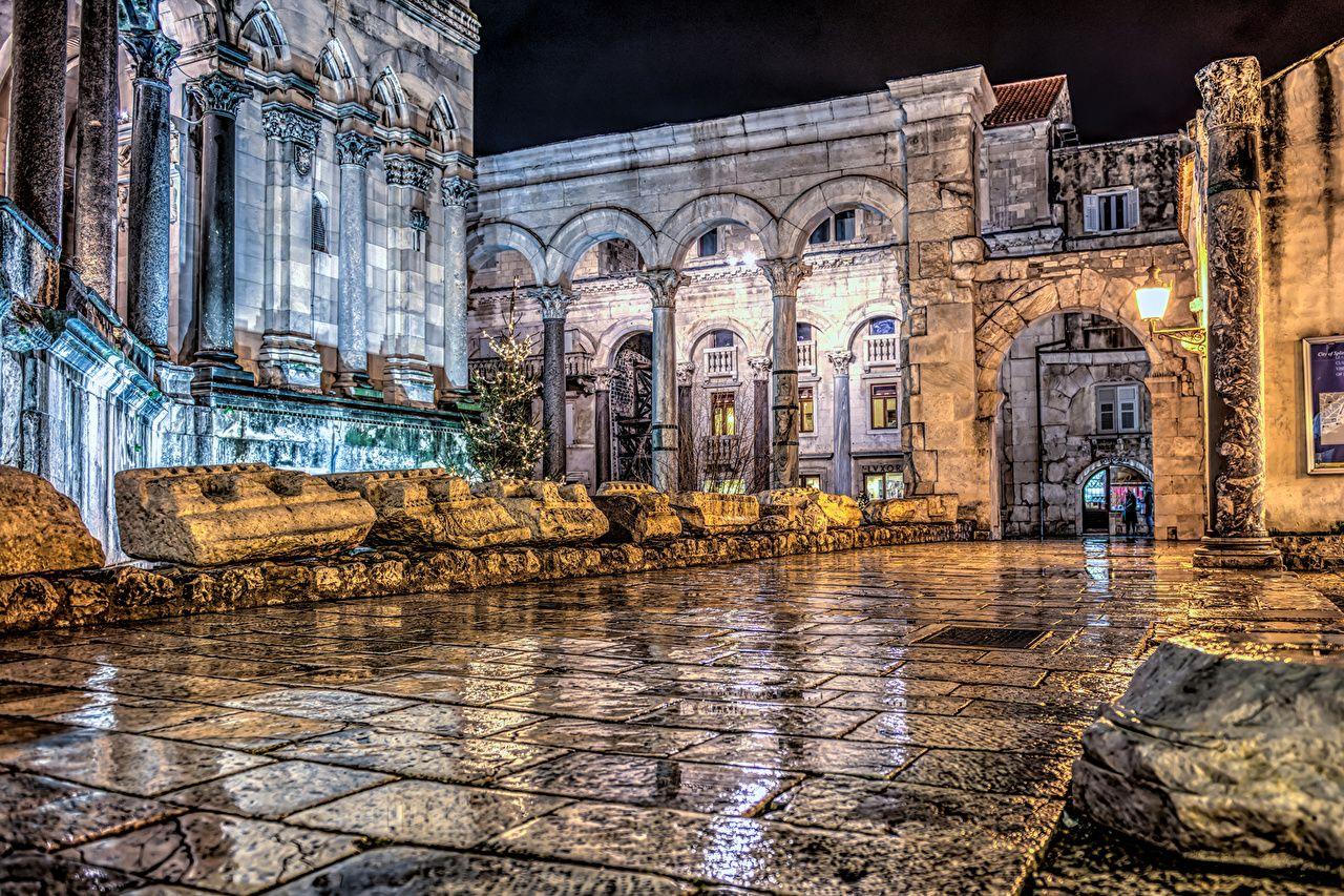 1280x853 Photo City of Split Croatia Street night time Street lights Cities