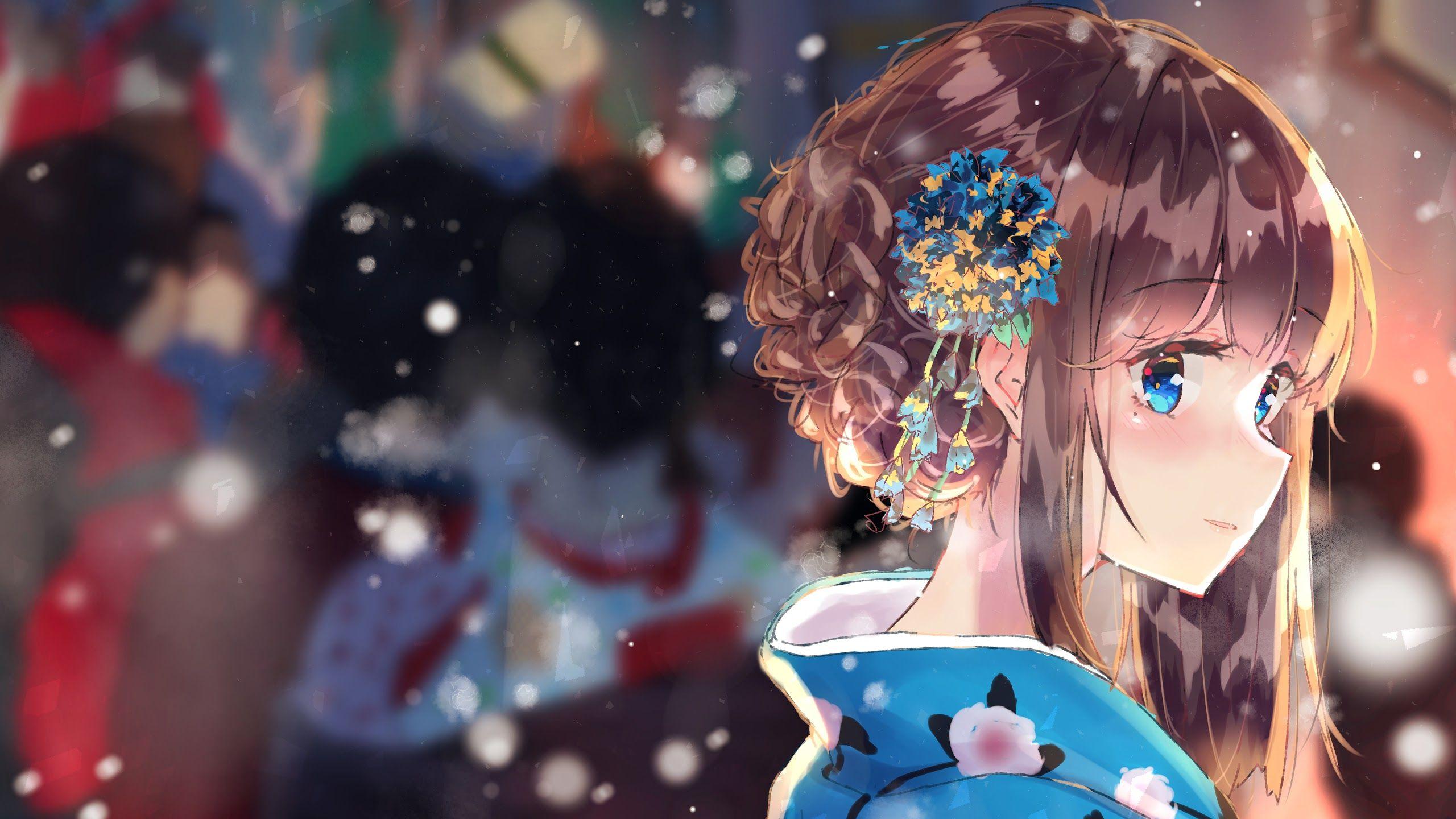 2560x1440 Anime Girl Beautiful Kimono 4K Wallpaper