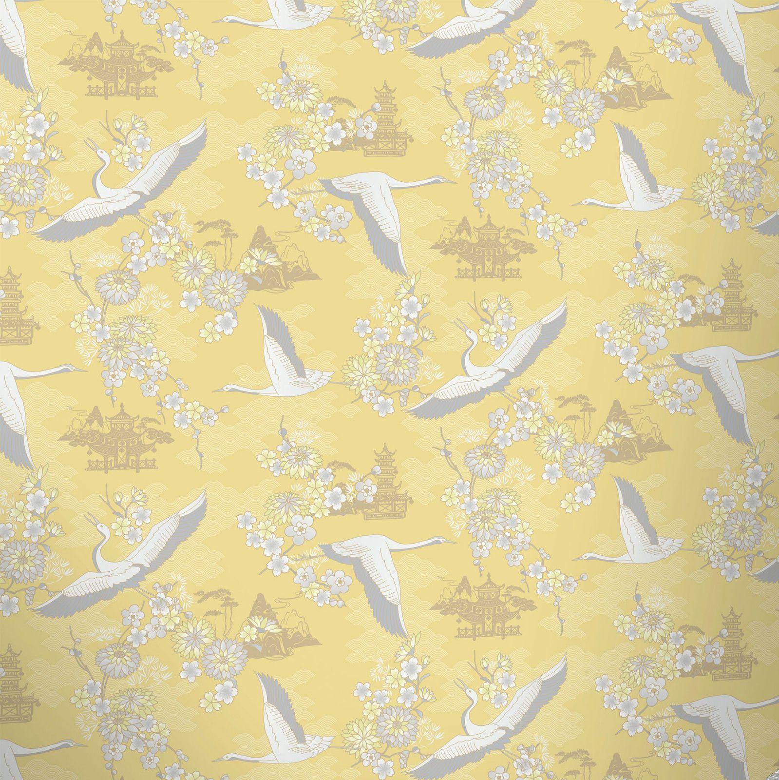 1599x1600 Wallpaper Rasch Flower Floral / Crane Birds
