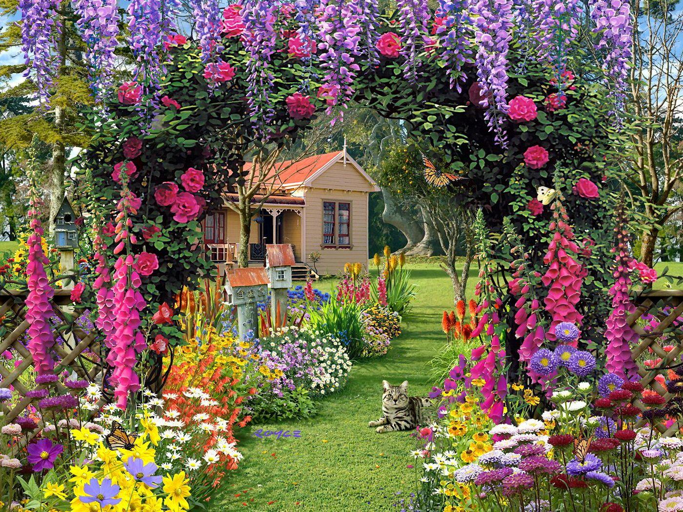 1400x1050 Free download Wallpaper Fair Luxurious Flower Garden HD
