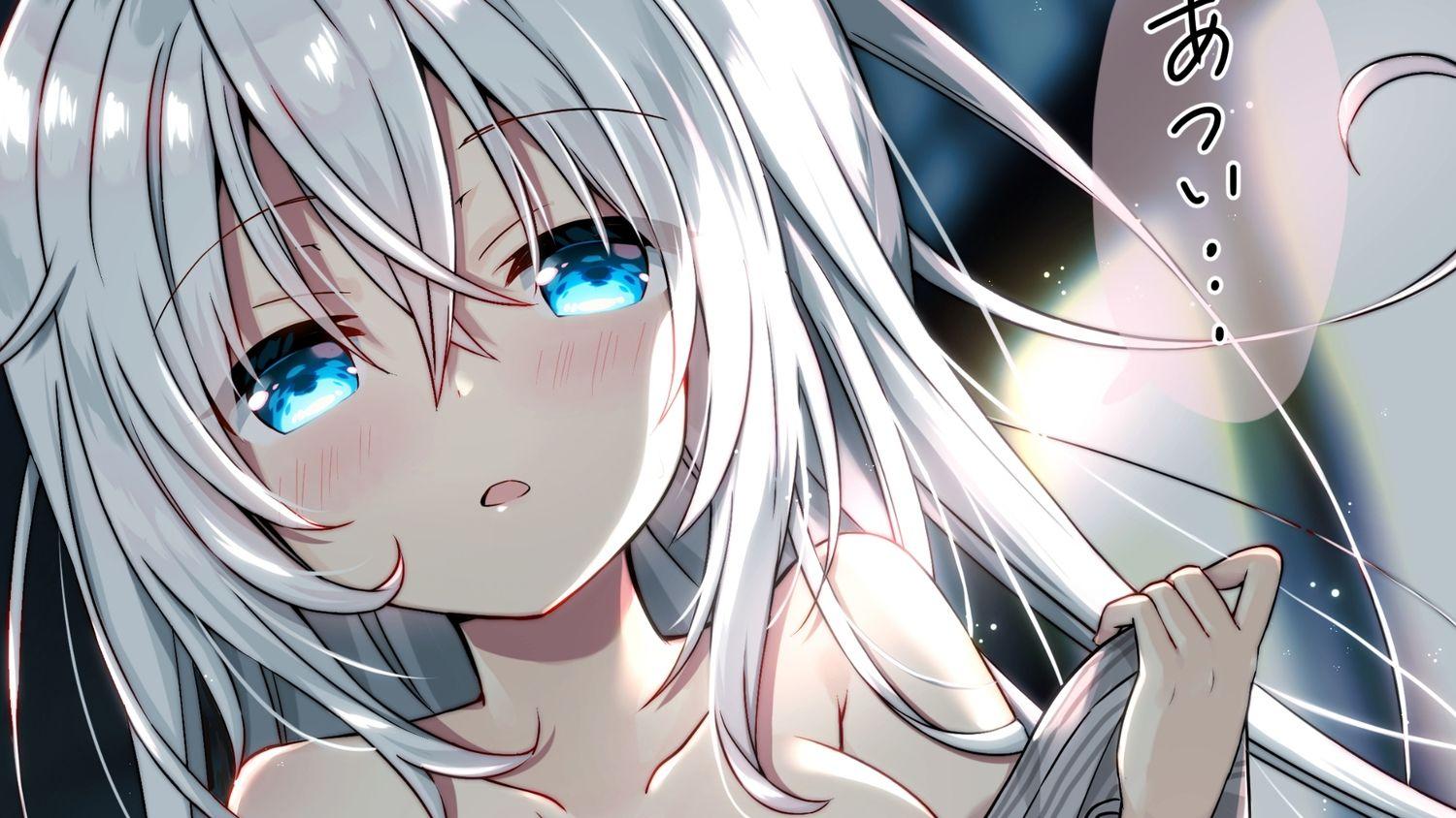 1500x844 aqua eyes blush breasts close long hair original uchuuneko uchuu