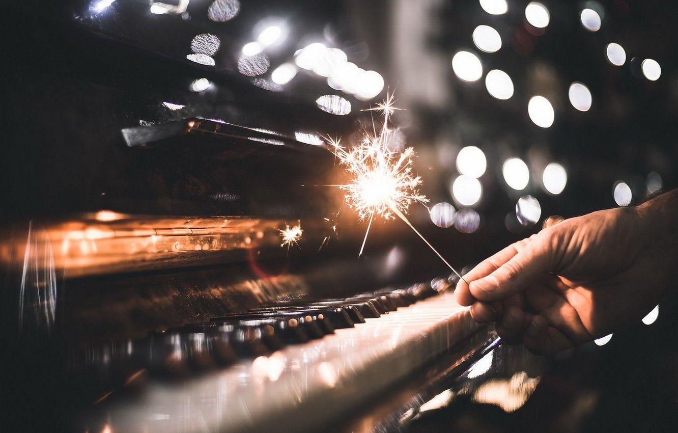 1332x850 Wallpaper music, holiday, piano, sparklers image for desktop
