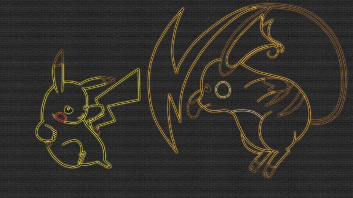 1191x670 Pikachu Vs Raichu Lineart Neon Wallpaper