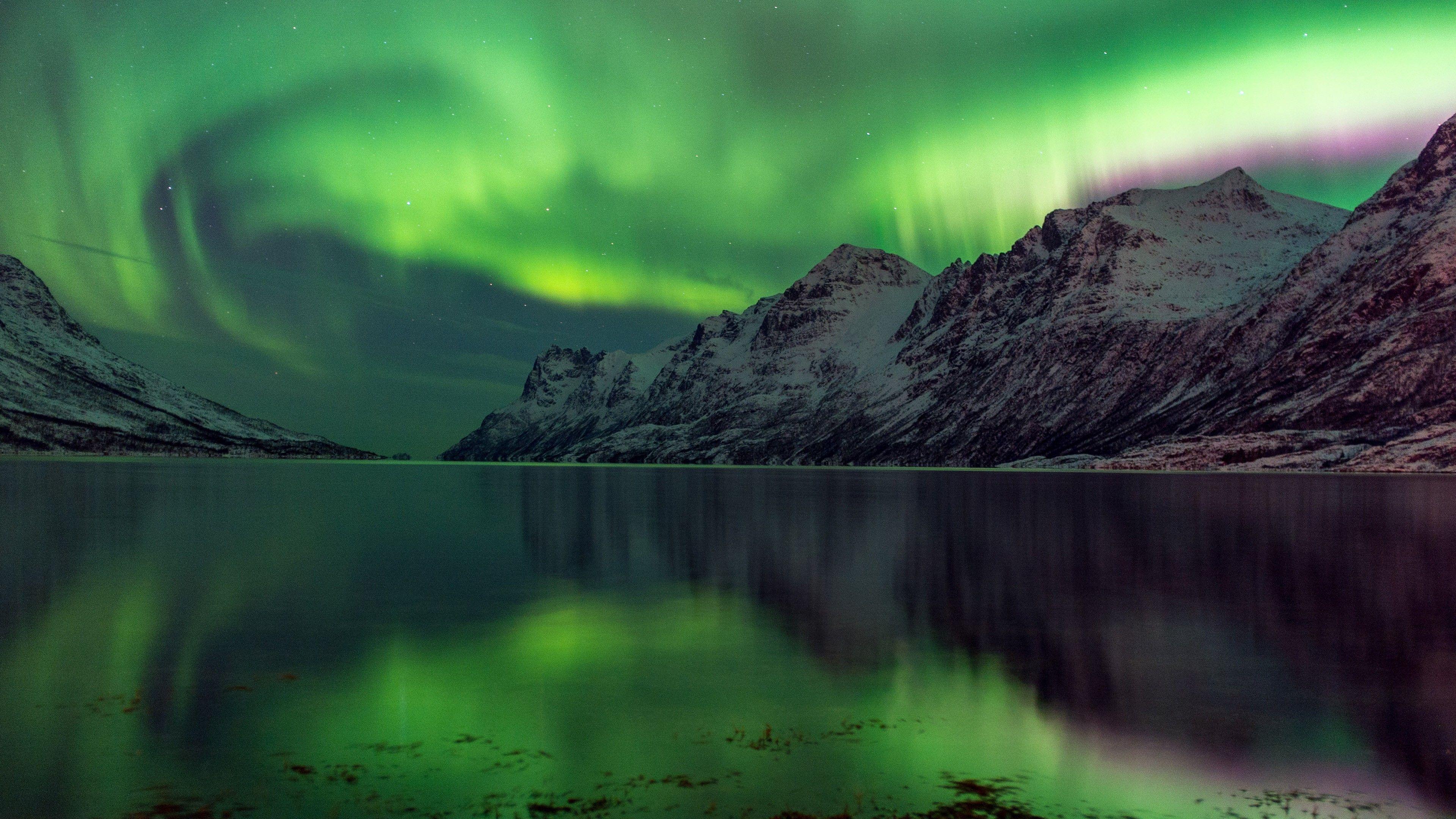 3840x2160 Wallpaper Aurora Borealis, 5k, 4k wallpaper, Abisko, Sweden, tourism, travel, green, lake, National Park, Nature