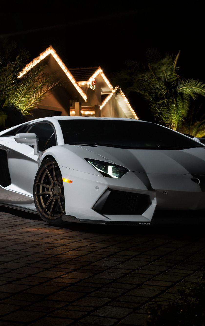 840x1336 Download White, sports car, Lamborghini Aventador wallpaper