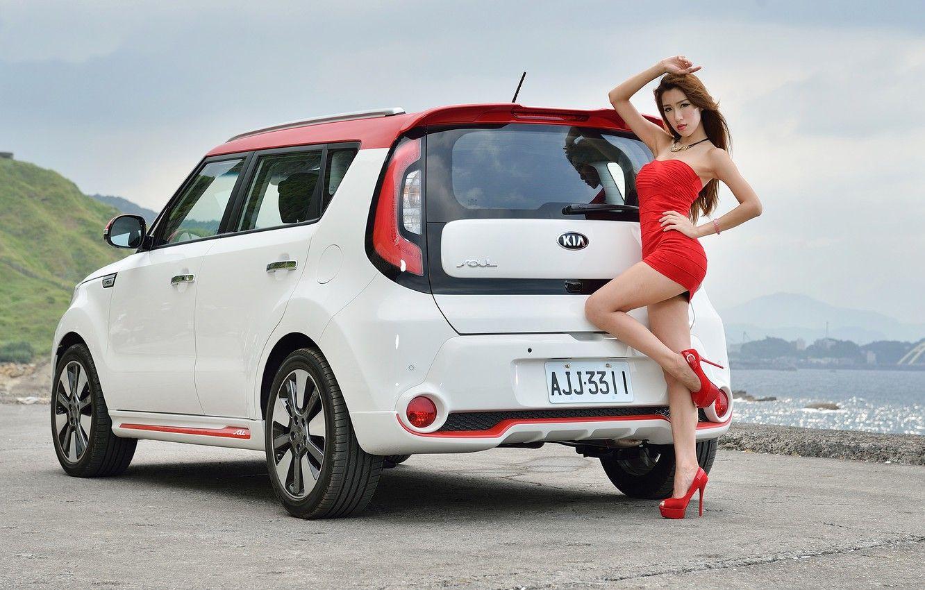 1332x850 Wallpaper look, Girls, Asian, beautiful girl, white car, beautiful dress, Kia Soul, posing on the car image for desktop, section девушки
