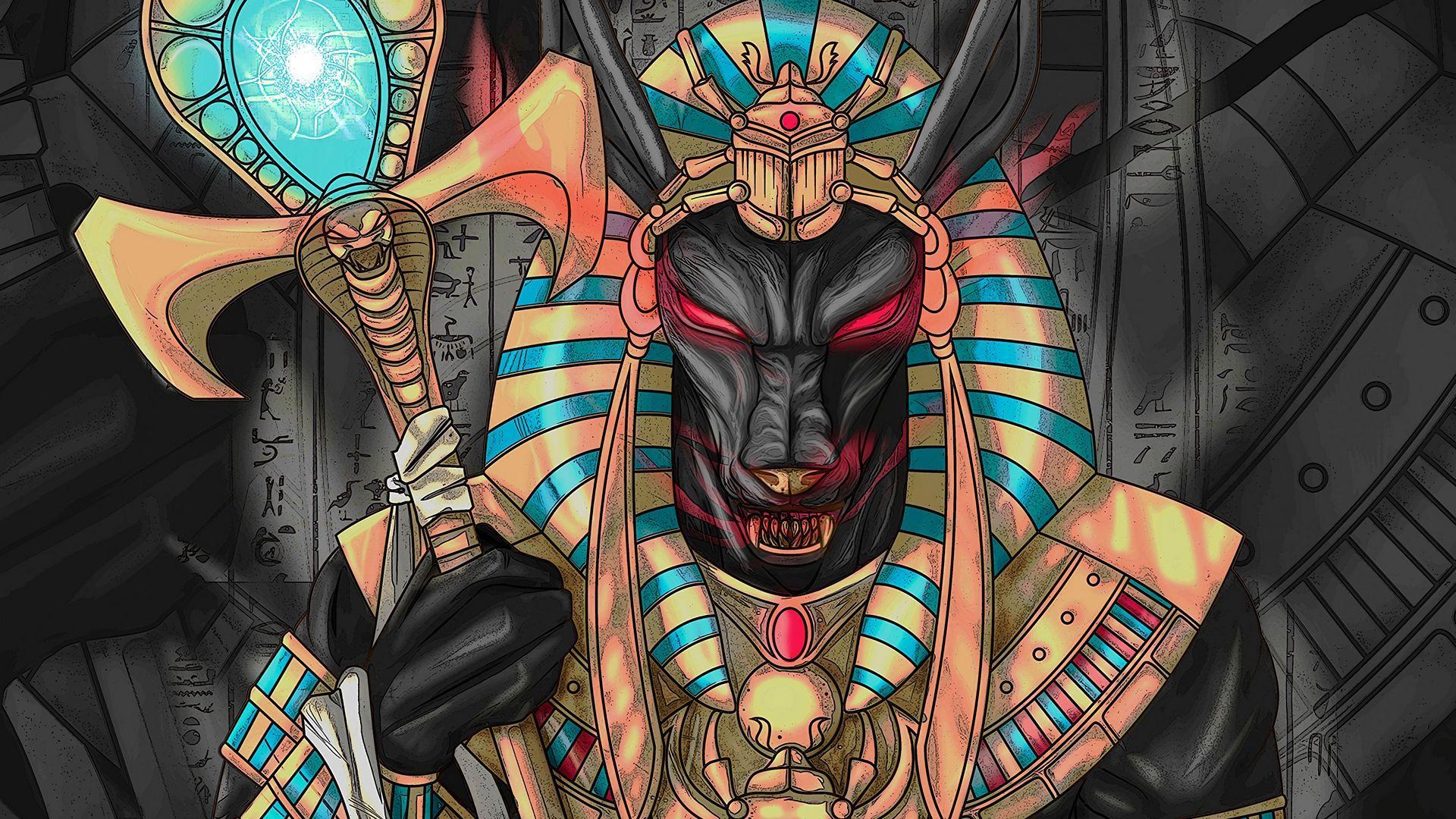 1920x1080 Download wallpaper 1920x1080 wolf, pharaoh, art, ancient egypt