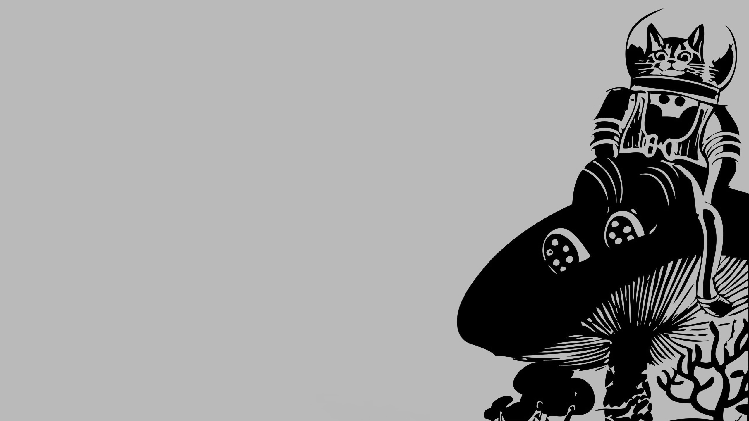 2560x1440 Artistic Psychedelic Mushroom Gray Grey Cat Wallpaper. Psy