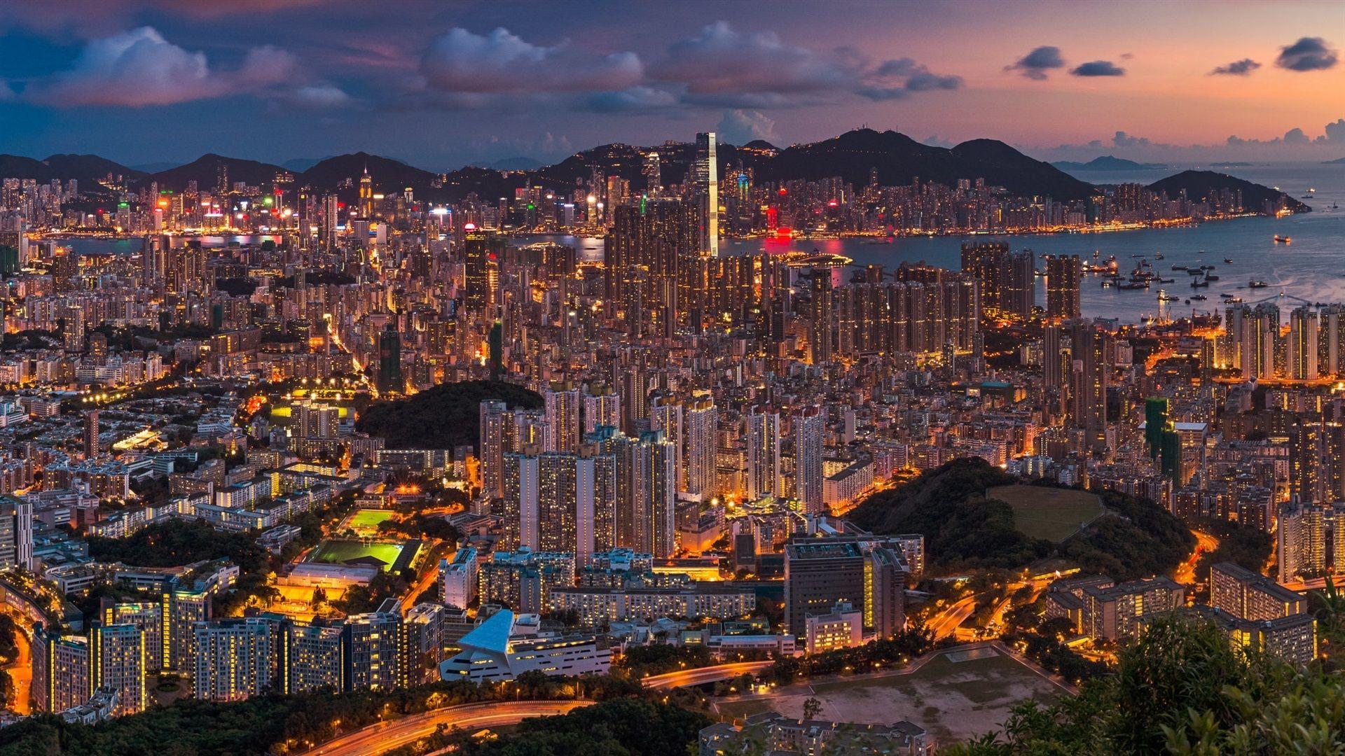 1920x1080 Beautiful city night, Hong Kong, China, buildings, lights wallpaper