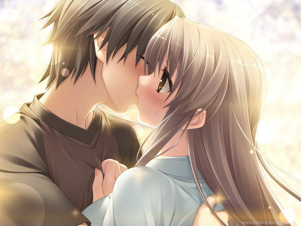 Male and female anime kissing digital wallpaper HD wallpaper