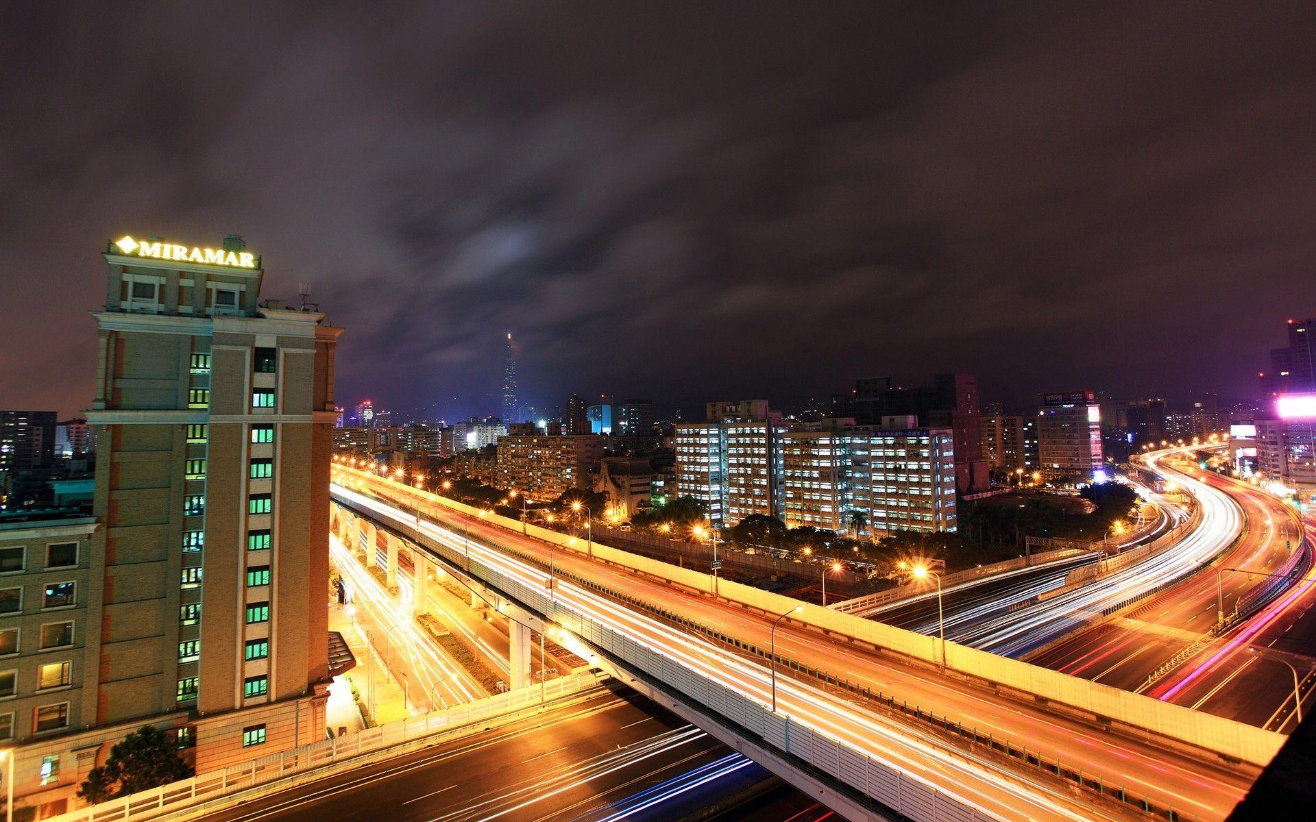 1920x1200 Cityscapes china buildings highways long exposure taipei wallpaper