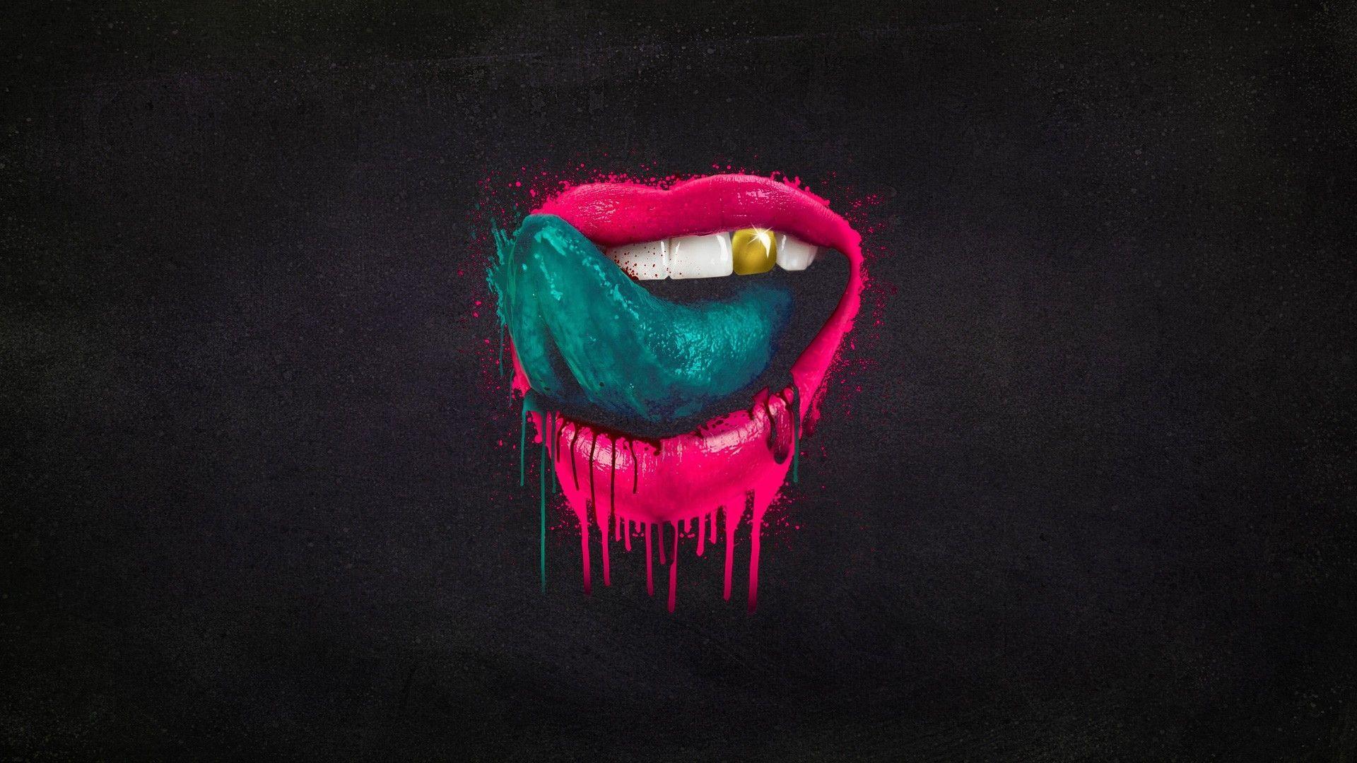 1920x1080 Red lips and green tongue MacBook Air Wallpaper Download