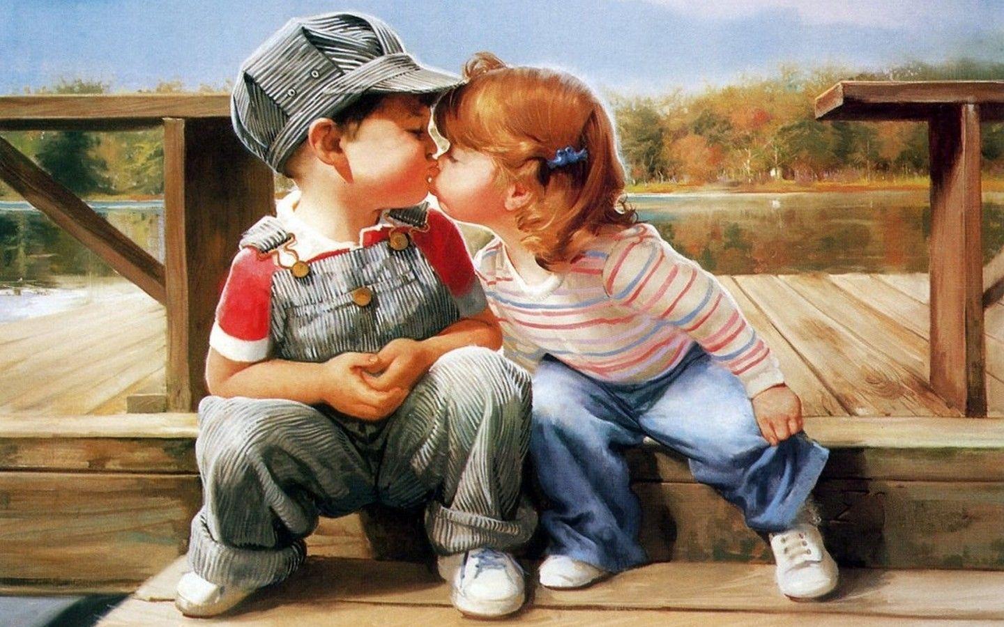 1440x900 Cute Baby Kiss HD Wallpaper