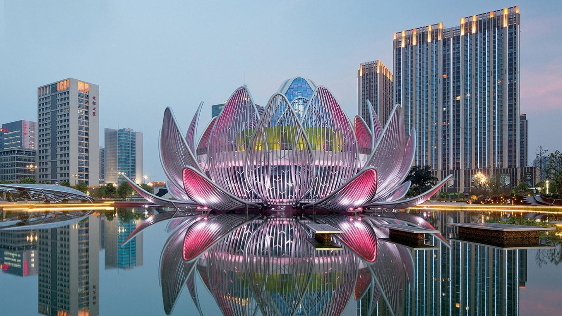 1920x1080 Lotus Flower Building, Wujin, Changzhou, Jiangsu Province, China