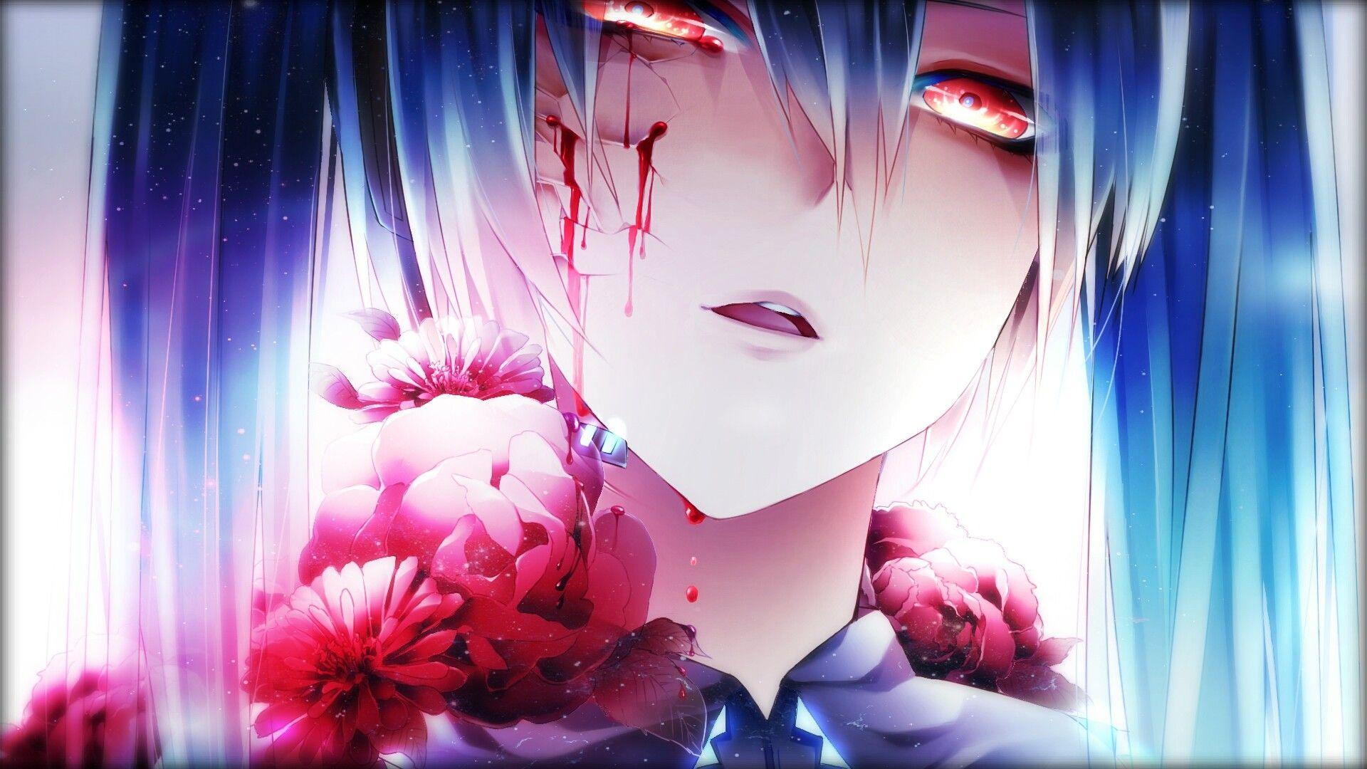 1920x1080 Anime Girls, Anime, Crying, Hatsune Miku, Flowers, Miku Blood