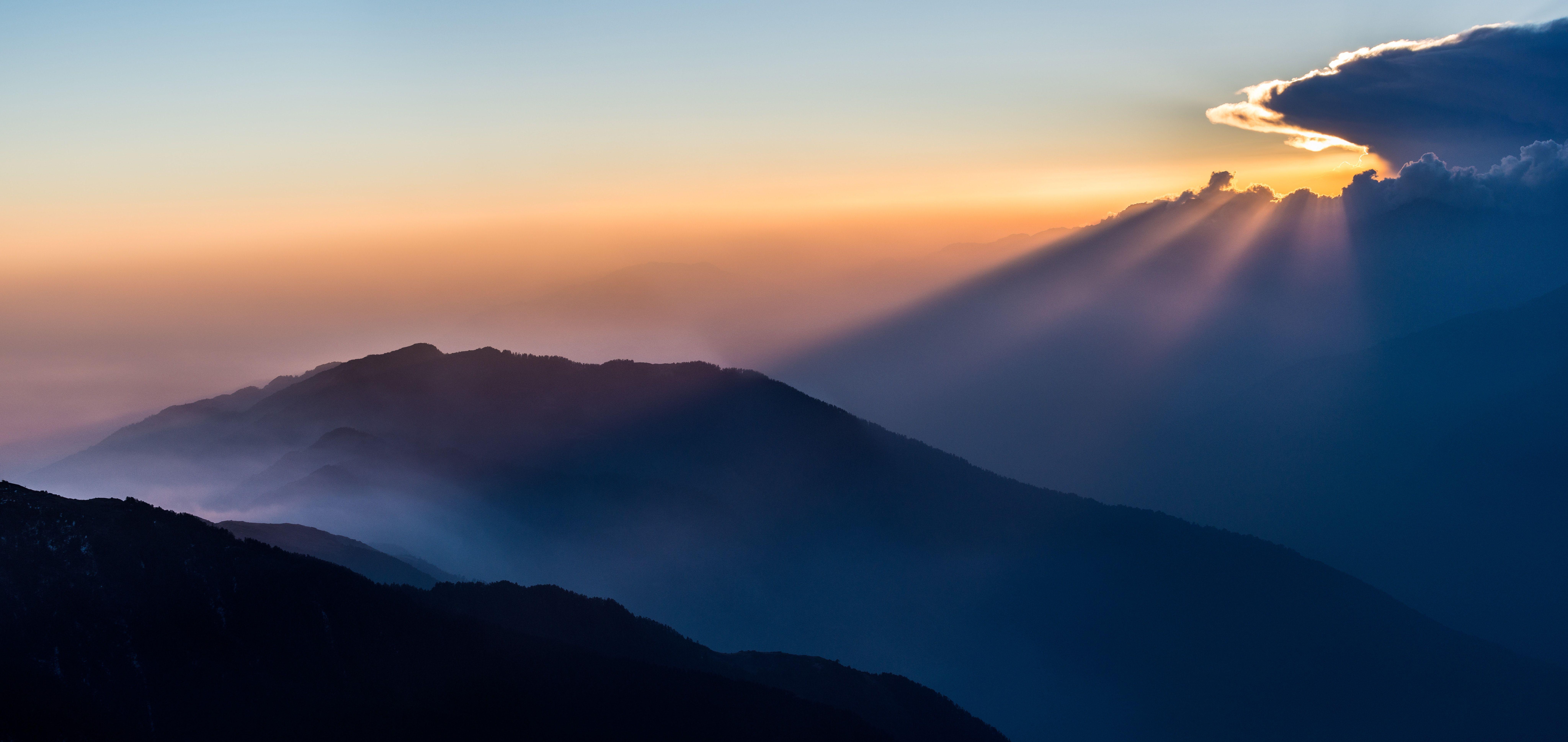 8192x3877 9761x4620 #fog, #cloud, #sunset, #nature, #himalaya