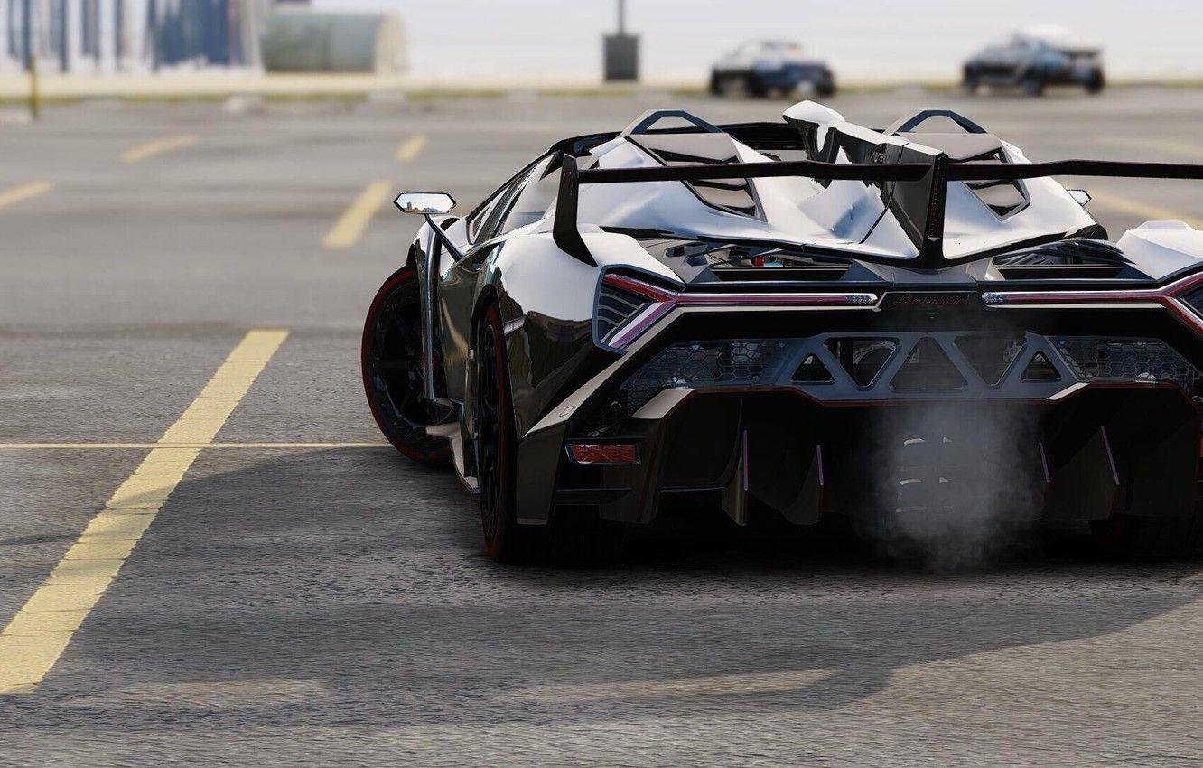 1332x850 Wallpaper asphalt, black, Lamborghini, Parking, back, GTA 5