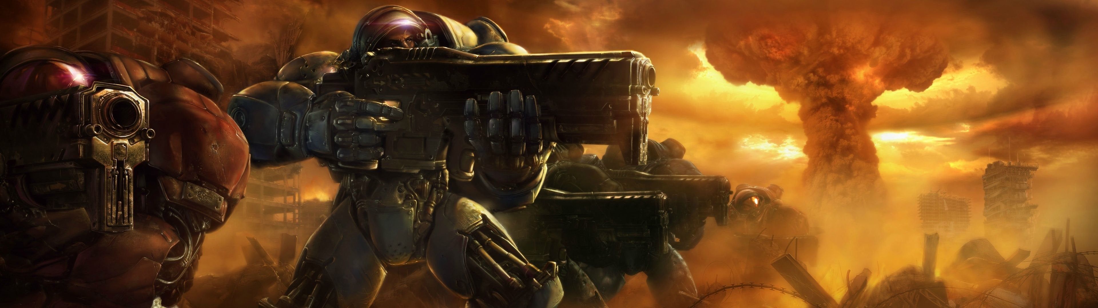 3840x1080 Thought you might like my dual screen sc2 wallpaper!