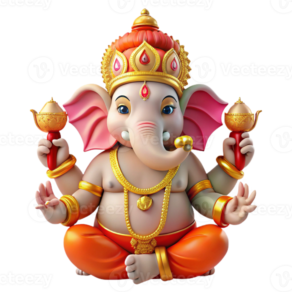 980x980 wonderful modern A vibrant depiction of the Hindu god Ganesha, with his elephant head and multiple arms, adorned in colorful garments and jewelry. Bollywood poster style high resolution 57029487 PNG