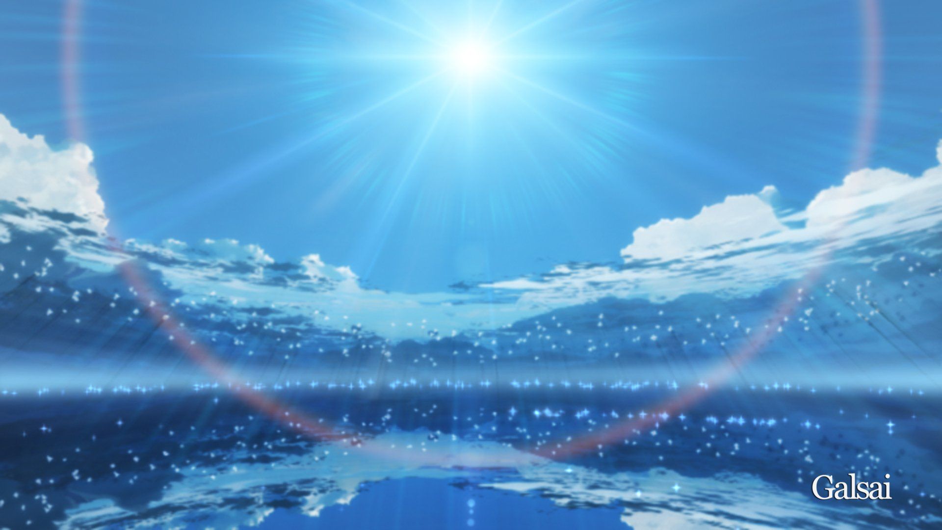 1920x1080 Radiant Anime Sky HD Wallpaper with Shining Sun and Dreamy Cloudsx1080