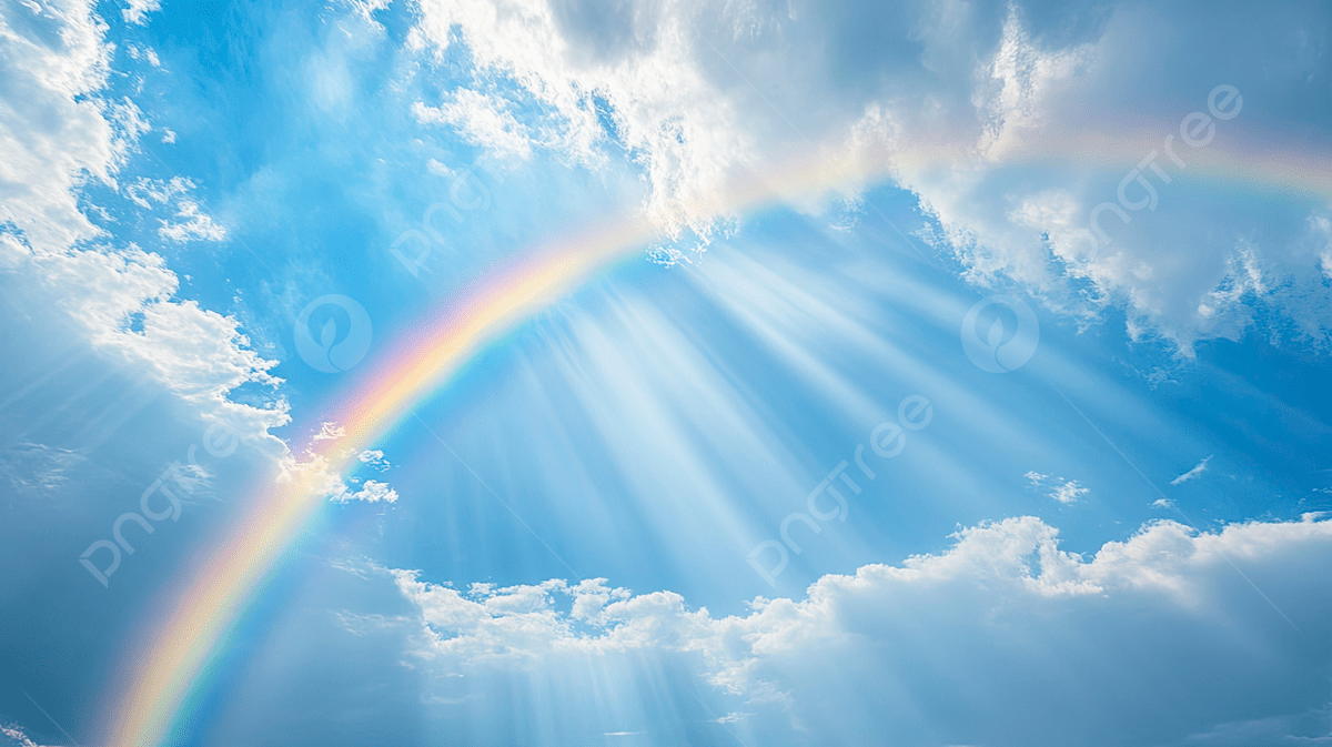 1200x673 Rainbow And Sun Rays In A Blue Sky With Clouds Nature Photography, Fantasy, Composition, Stunning Background Image And Wallpaper for Free Download