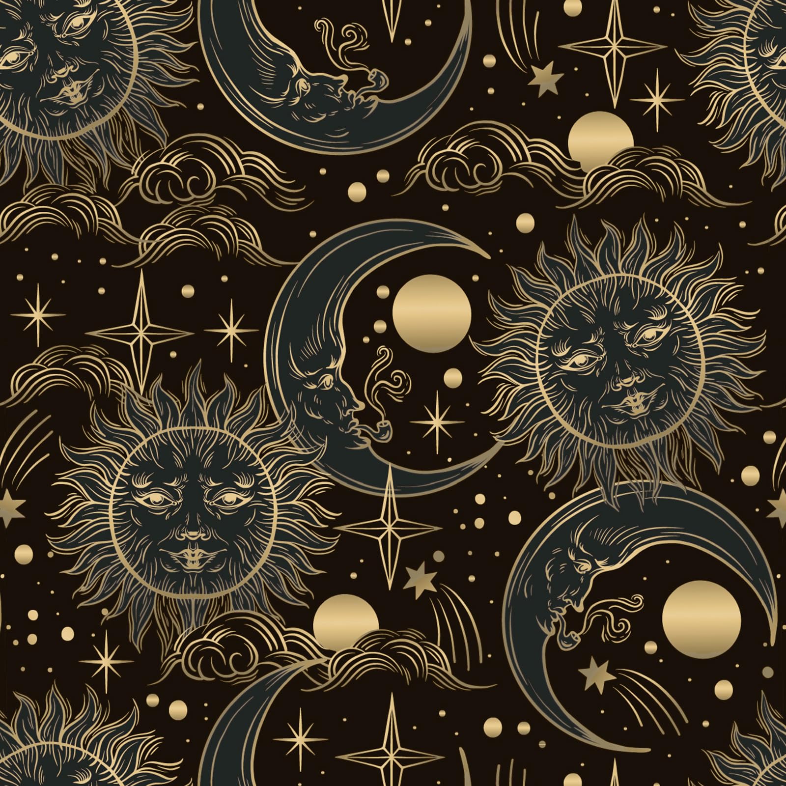 1600x1600 WENMER Celestial Peel And Stick Wallpaper.3' X 590' Dark Brown And Yellow Sun Moon Star Vintage Night Sky Wallpaper For Bathroom Bedroom